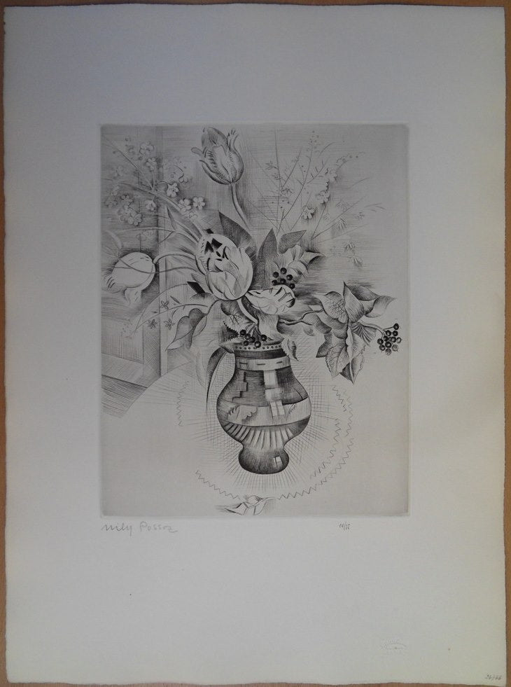 Mily POSSOZ : Le bouquet de tulipes - Gravure originale signée