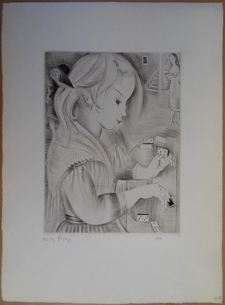 Mily POSSOZ : La joueuse de dominos - Gravure originale signée