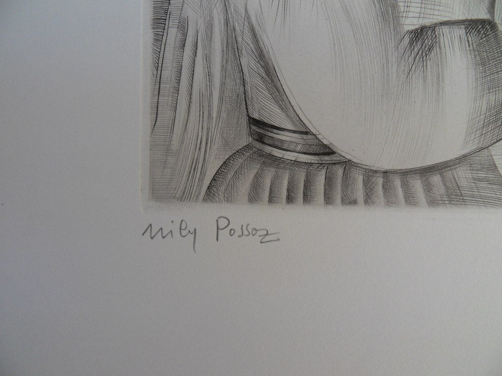 Mily POSSOZ : La joueuse de dominos - Gravure originale signée