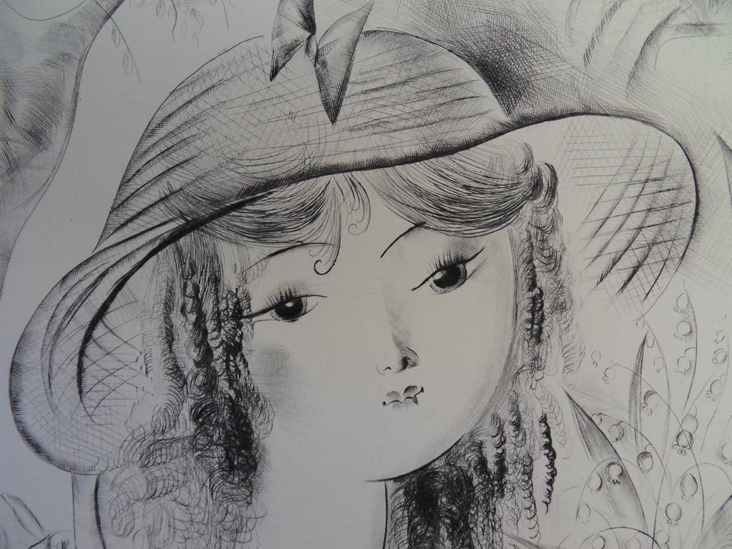 Mily POSSOZ : Jeune fille au muguet - Gravure originale signée