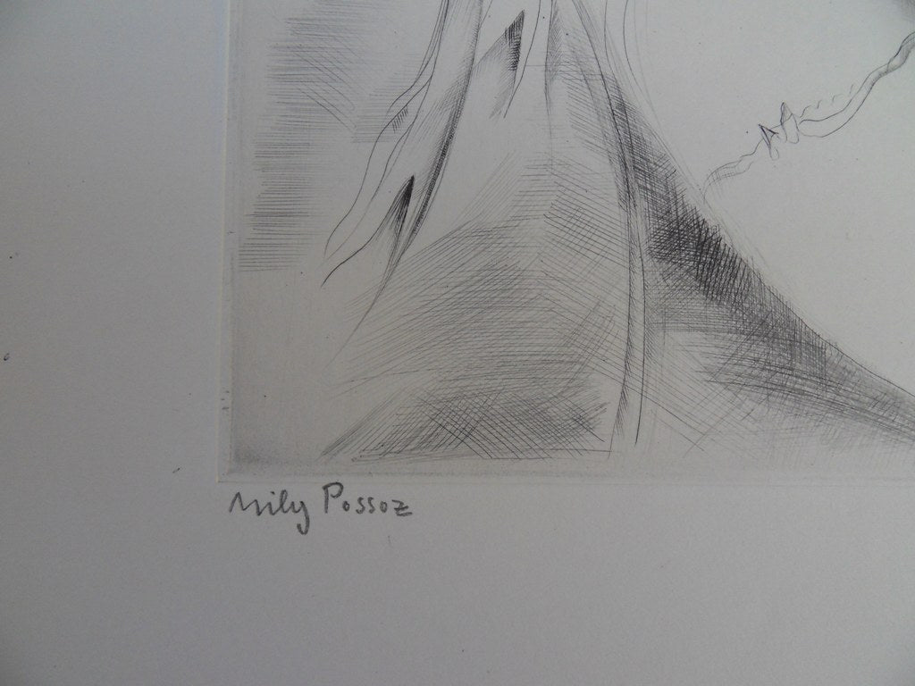 Mily POSSOZ : Jeune fille au muguet - Gravure originale signée