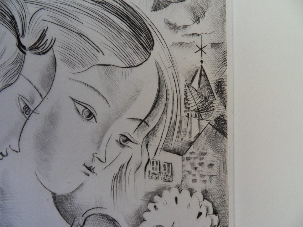 Mily POSSOZ : Les enfants et le perroquet - Gravure originale signée