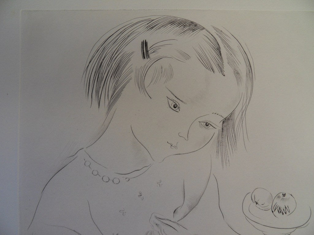 Mily POSSOZ : La jeune fille cousant - Gravure originale signée