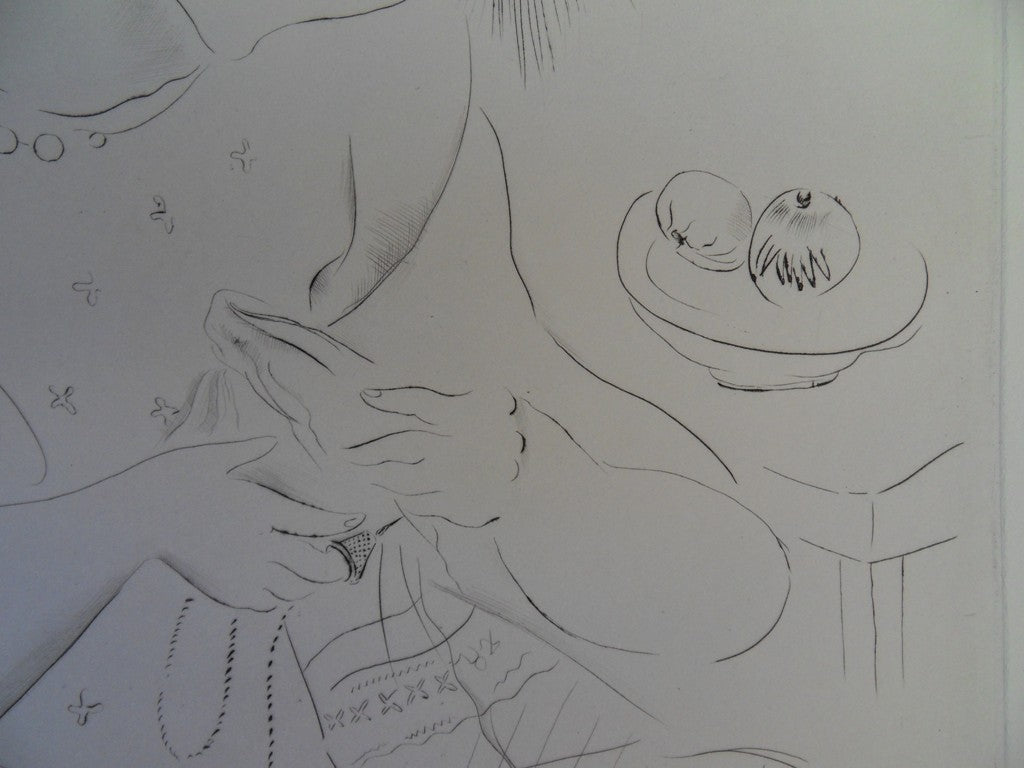 Mily POSSOZ : La jeune fille cousant - Gravure originale signée