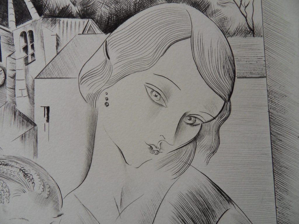 Mily POSSOZ : Mère et son enfant - Gravure originale signée