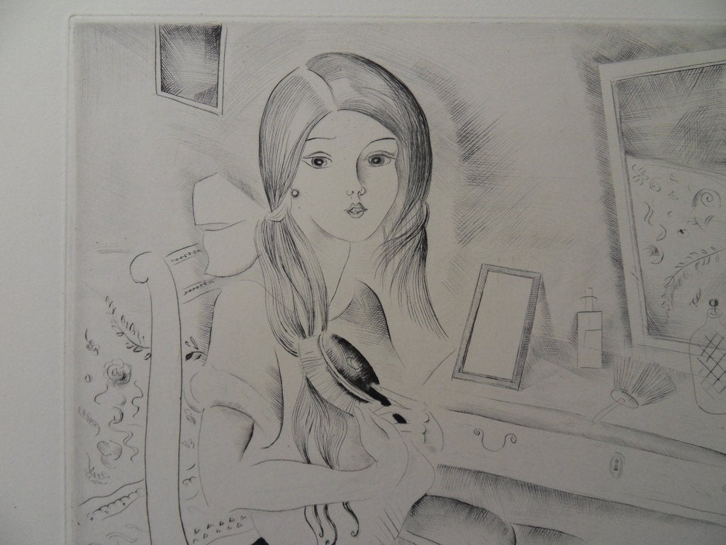 Mily POSSOZ : Jeune fille devant la coiffeuse - Gravure originale signée