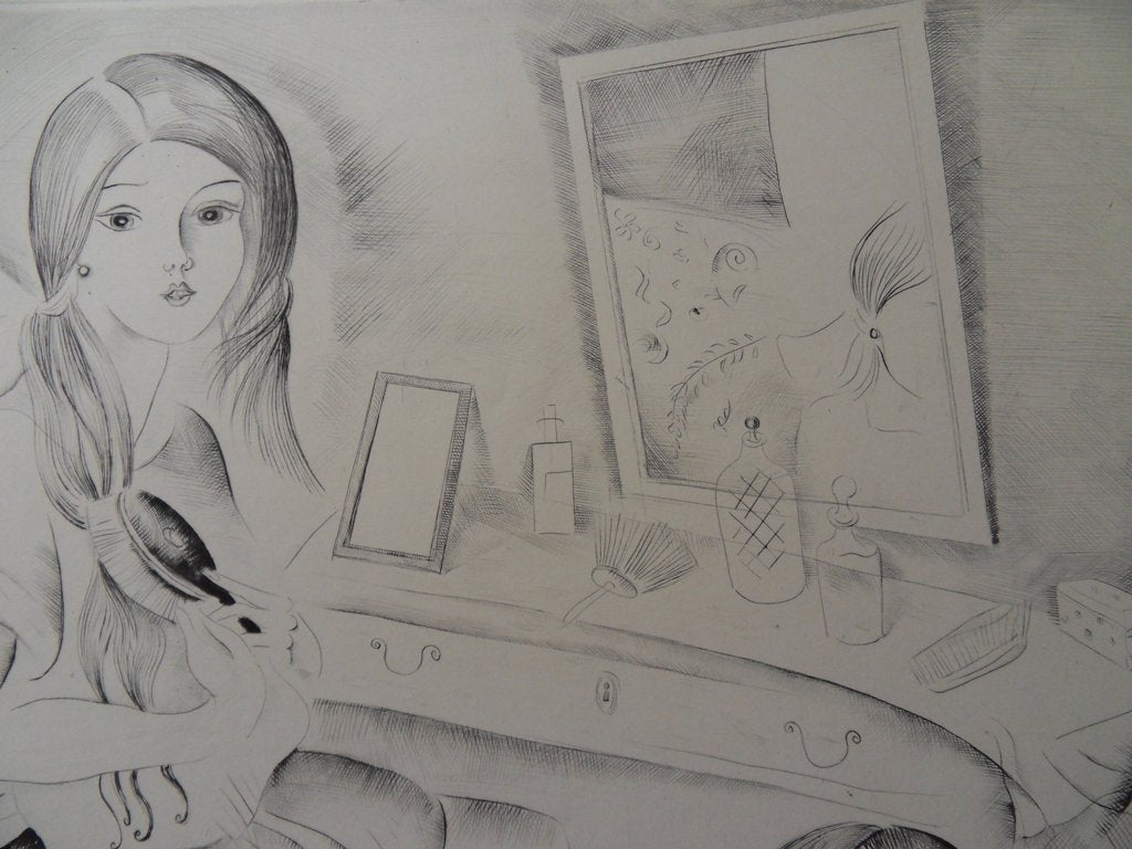 Mily POSSOZ : Jeune fille devant la coiffeuse - Gravure originale signée