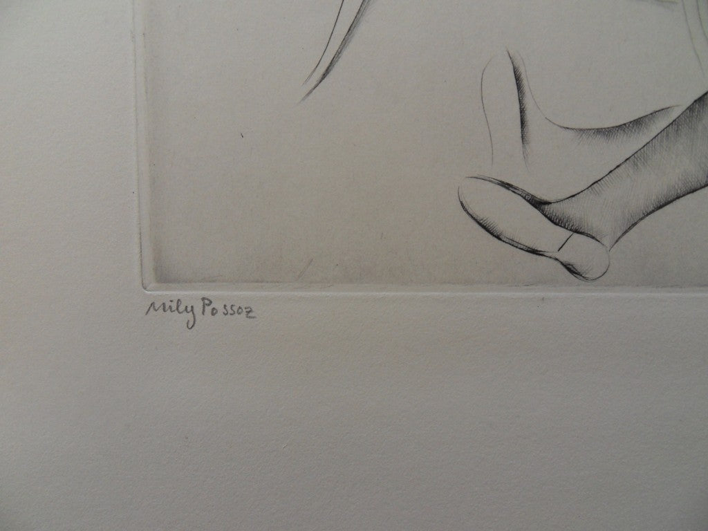 Mily POSSOZ : Jeune fille devant la coiffeuse - Gravure originale signée