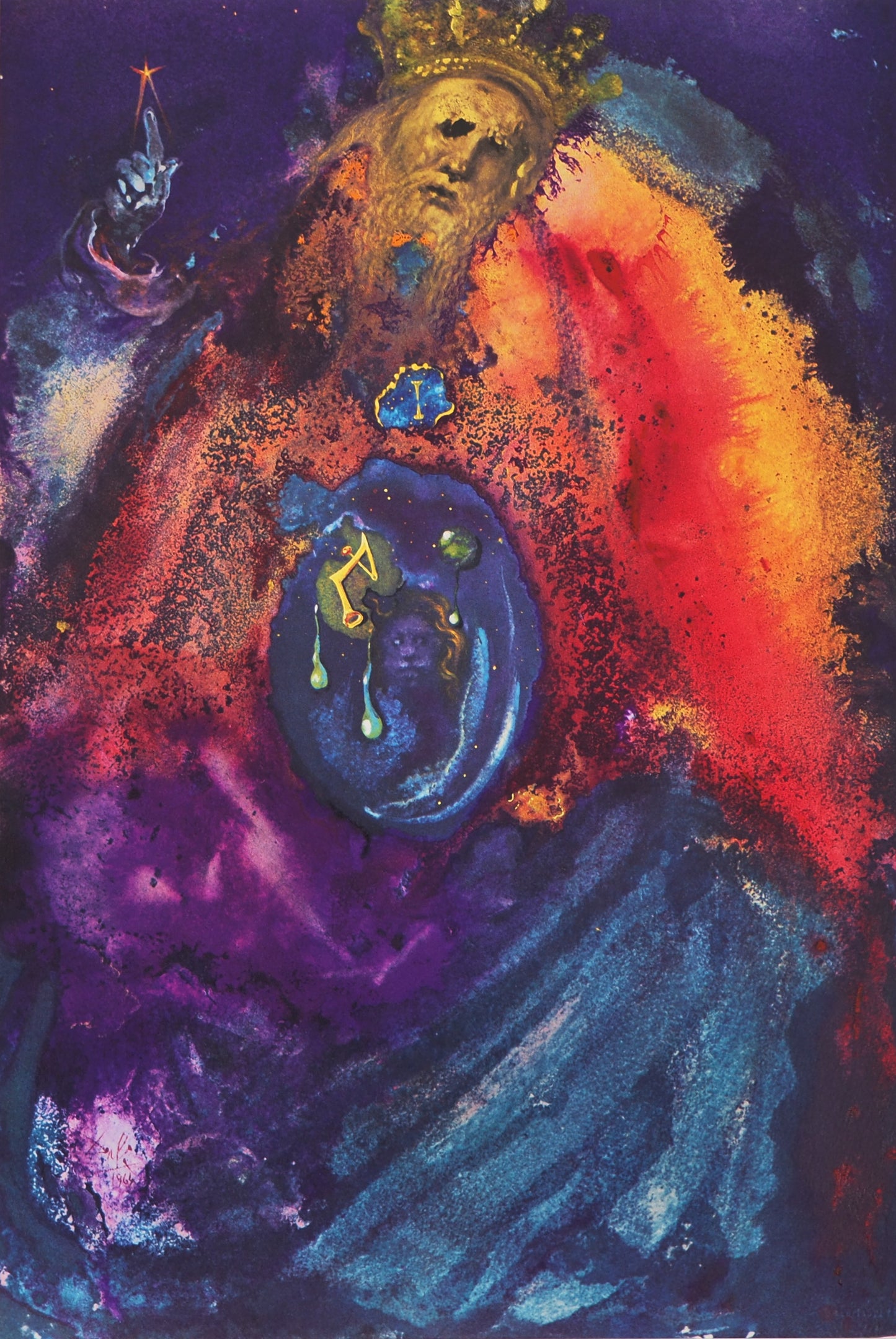 Salvador DALI : Dieu couronné - Lithographie signée
