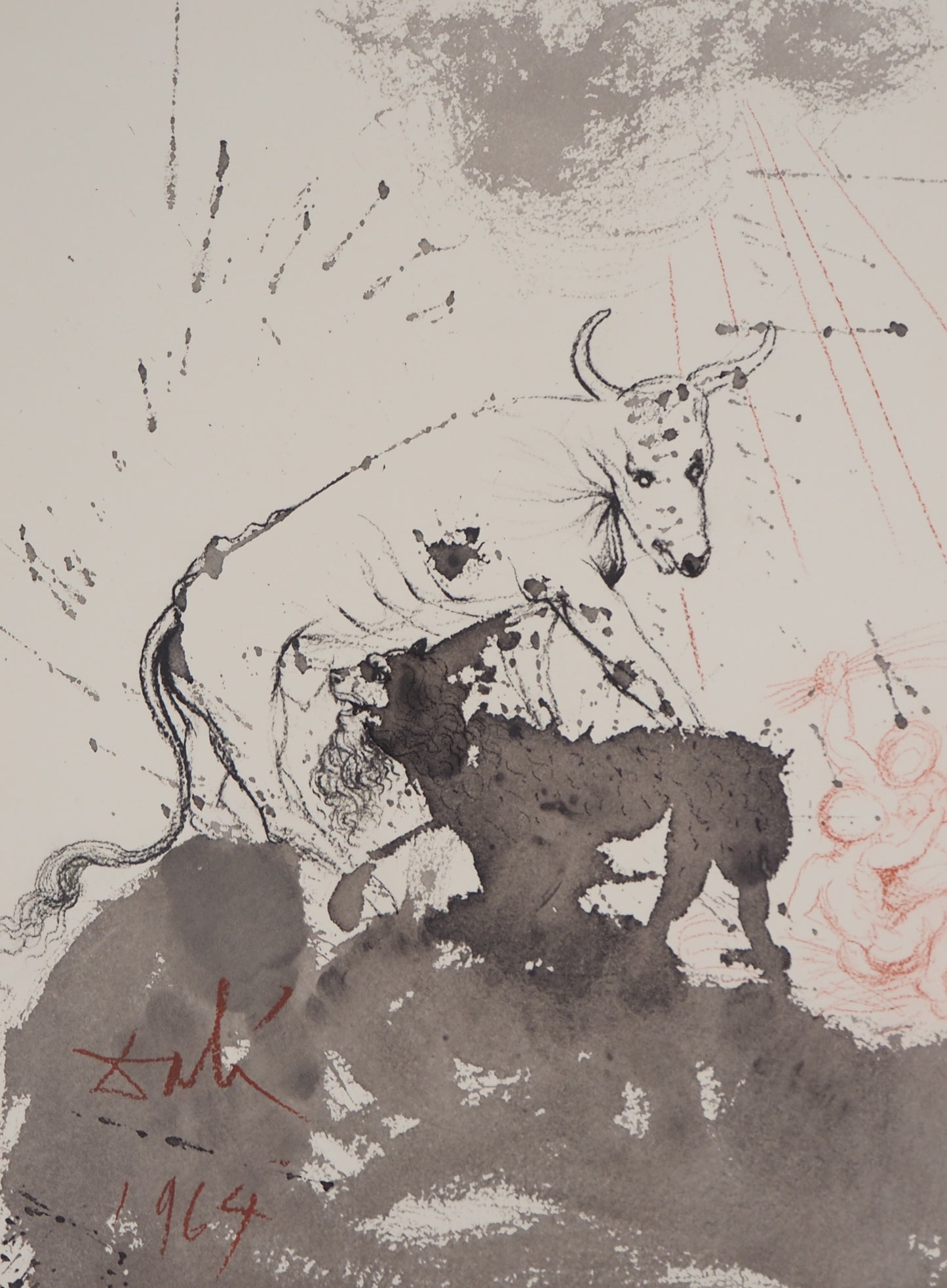 Salvador DALI : Le lion et le boeuf - Lithographie signée
