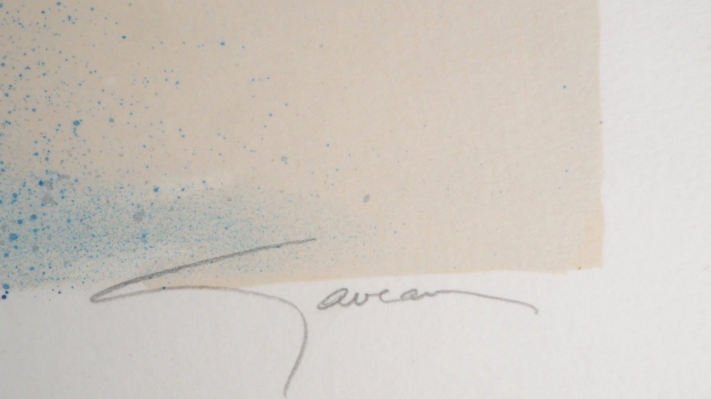Claude GAVEAU : Paysage enneigé de nuit - Lithographie originale signée et dédicacée
