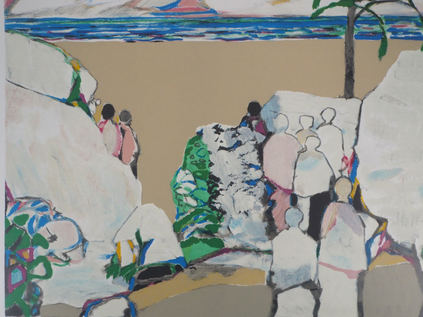 Gabriel GODARD : Cortège sur la plage - Lithographie originale signée