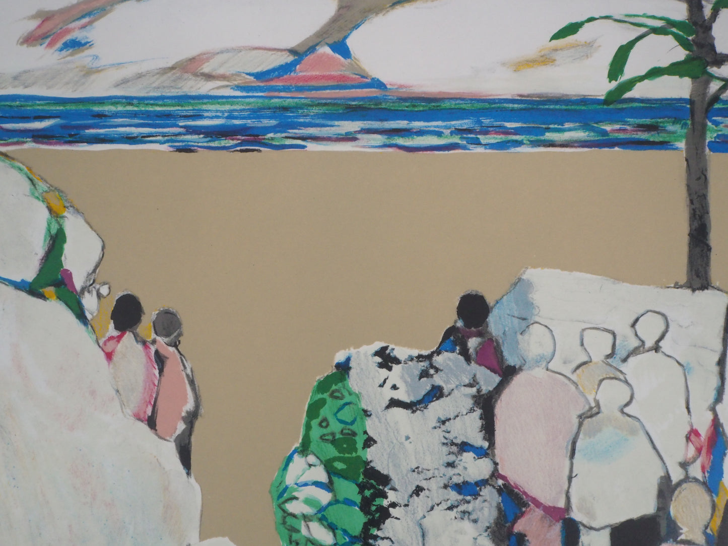 Gabriel GODARD : Cortège sur la plage - Lithographie originale signée