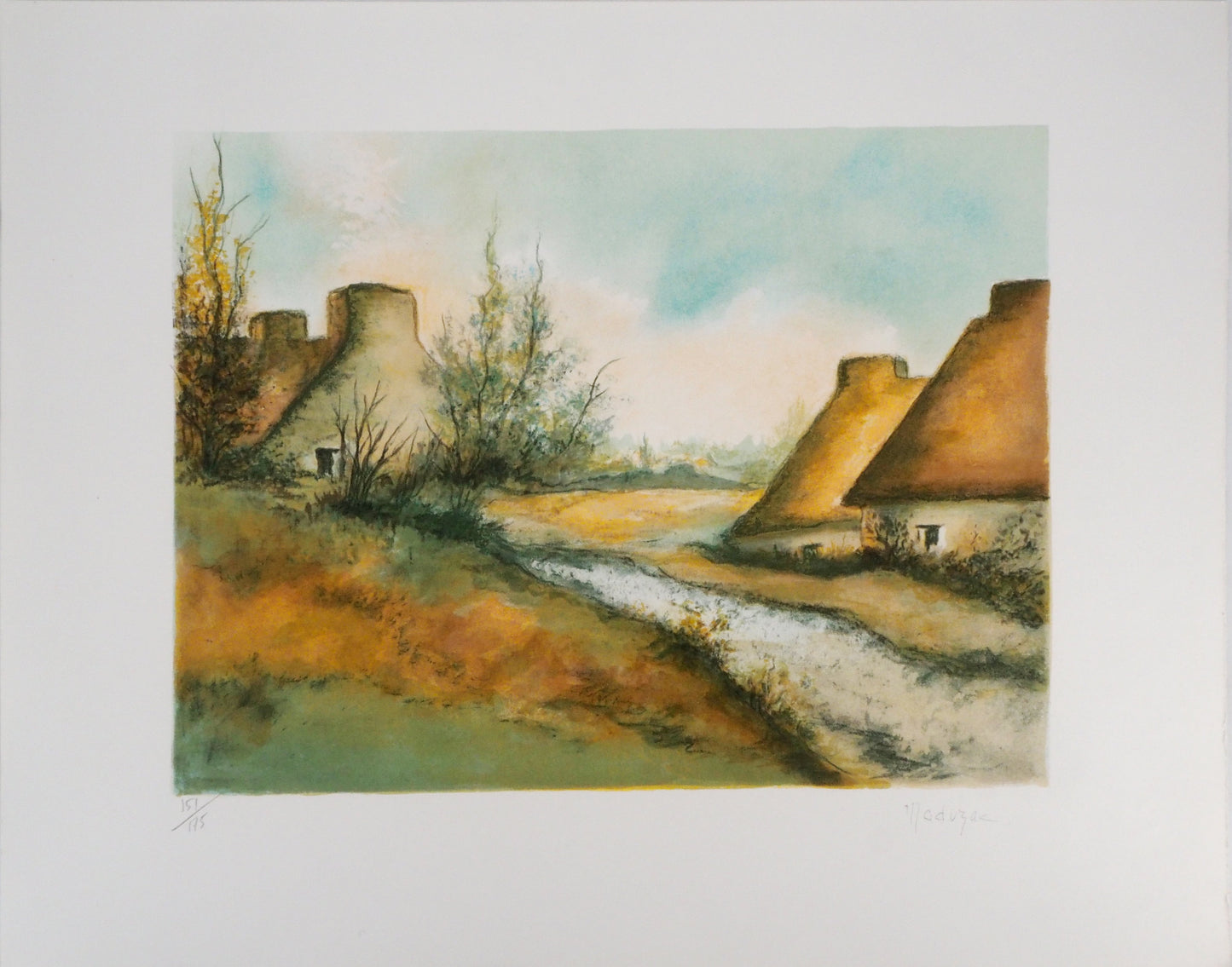 MADUZAC : Les Chaumières de Bretagne - Lithographie originale signée