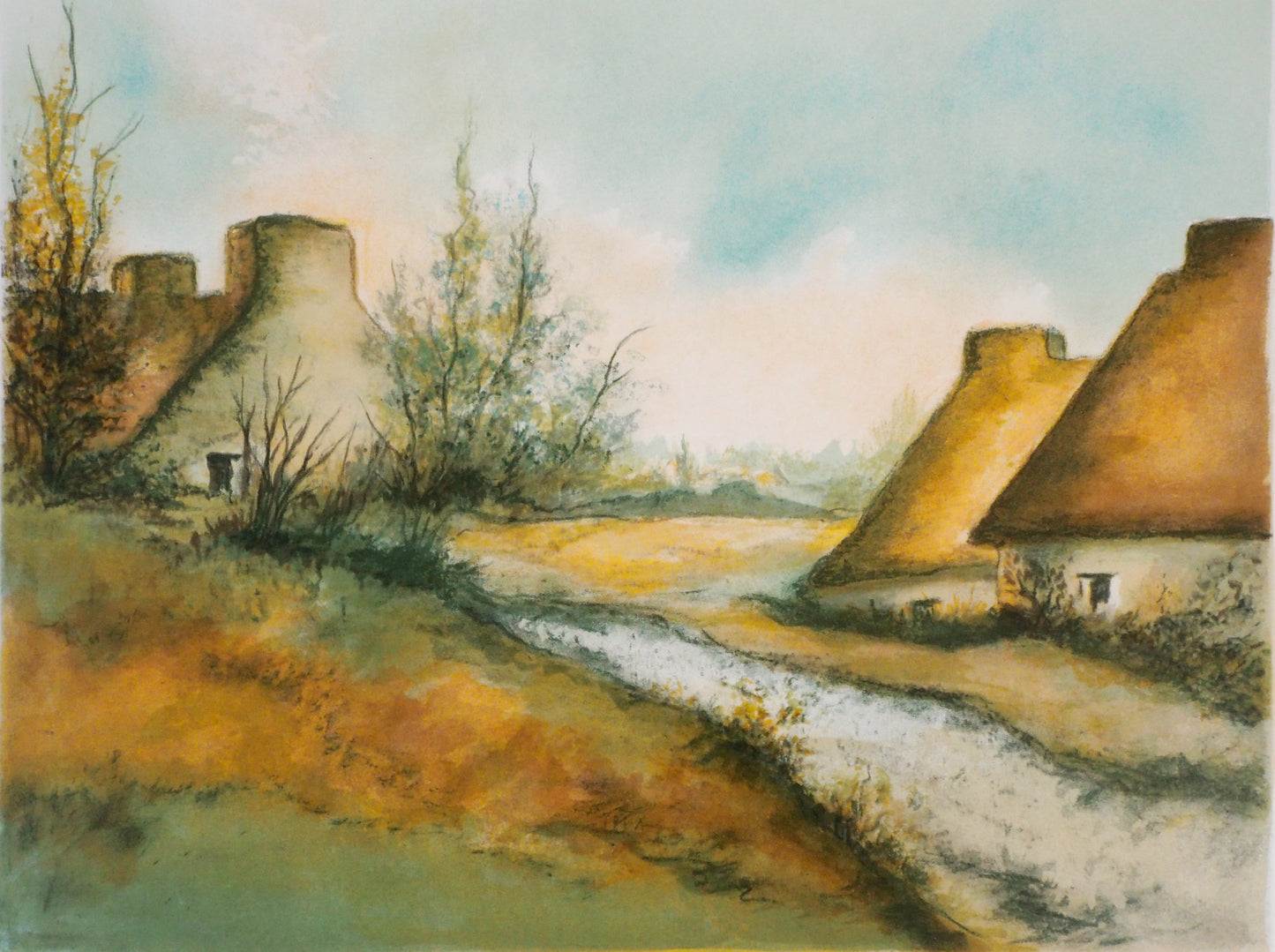 MADUZAC : Les Chaumières de Bretagne - Lithographie originale signée