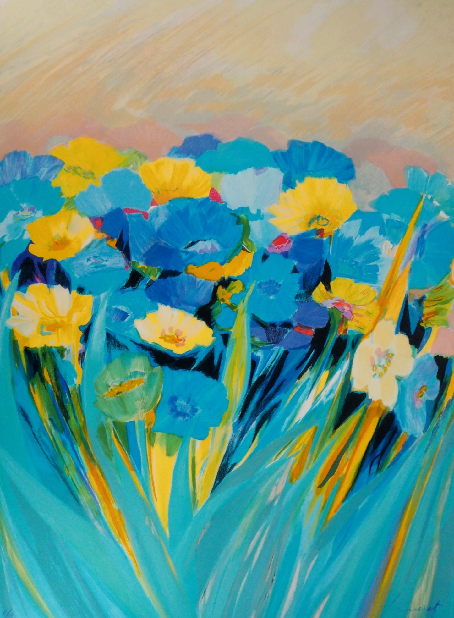 Claude HEMERET: Jardín en flor - Litografía original firmada