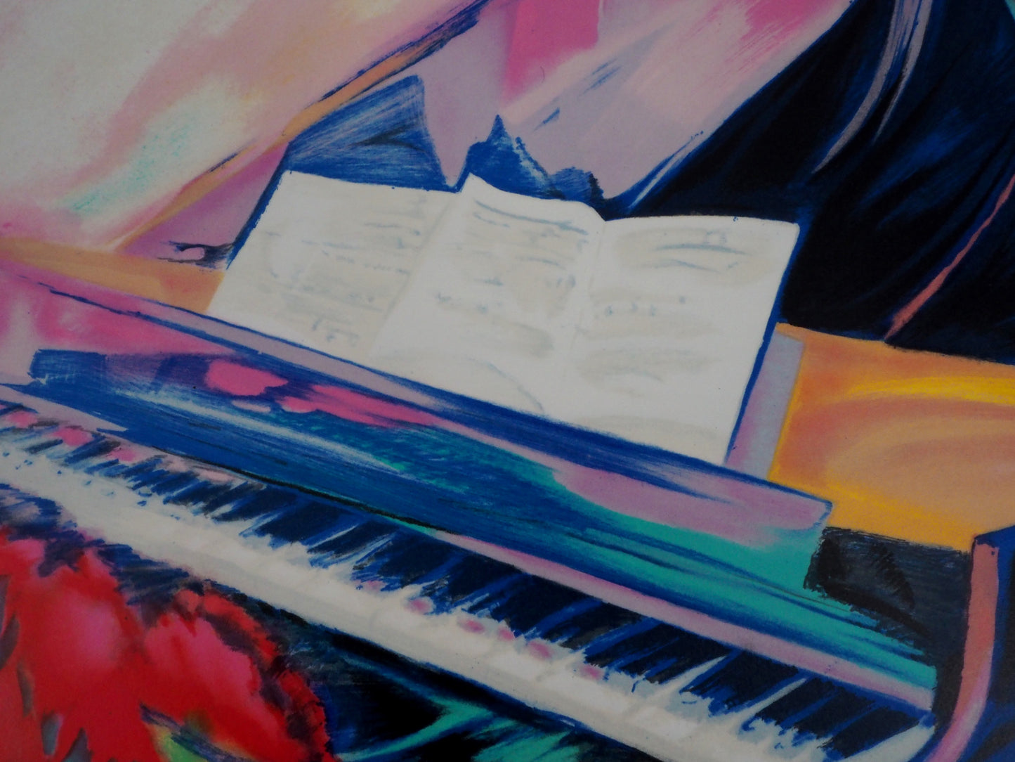 Claude HEMERET: Piano y partituras - Litografía original firmada