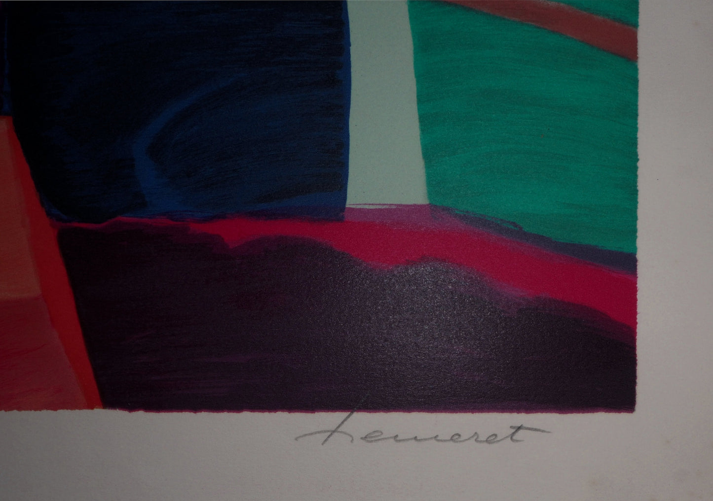Claude HEMERET: Ramo rosa y piano - Litografía original firmada