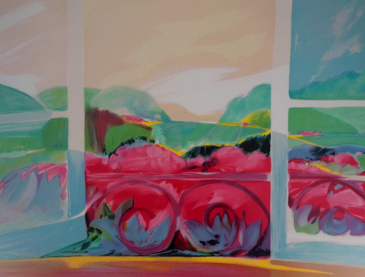 Claude HEMERET: Campos de flores - Litografía original firmada