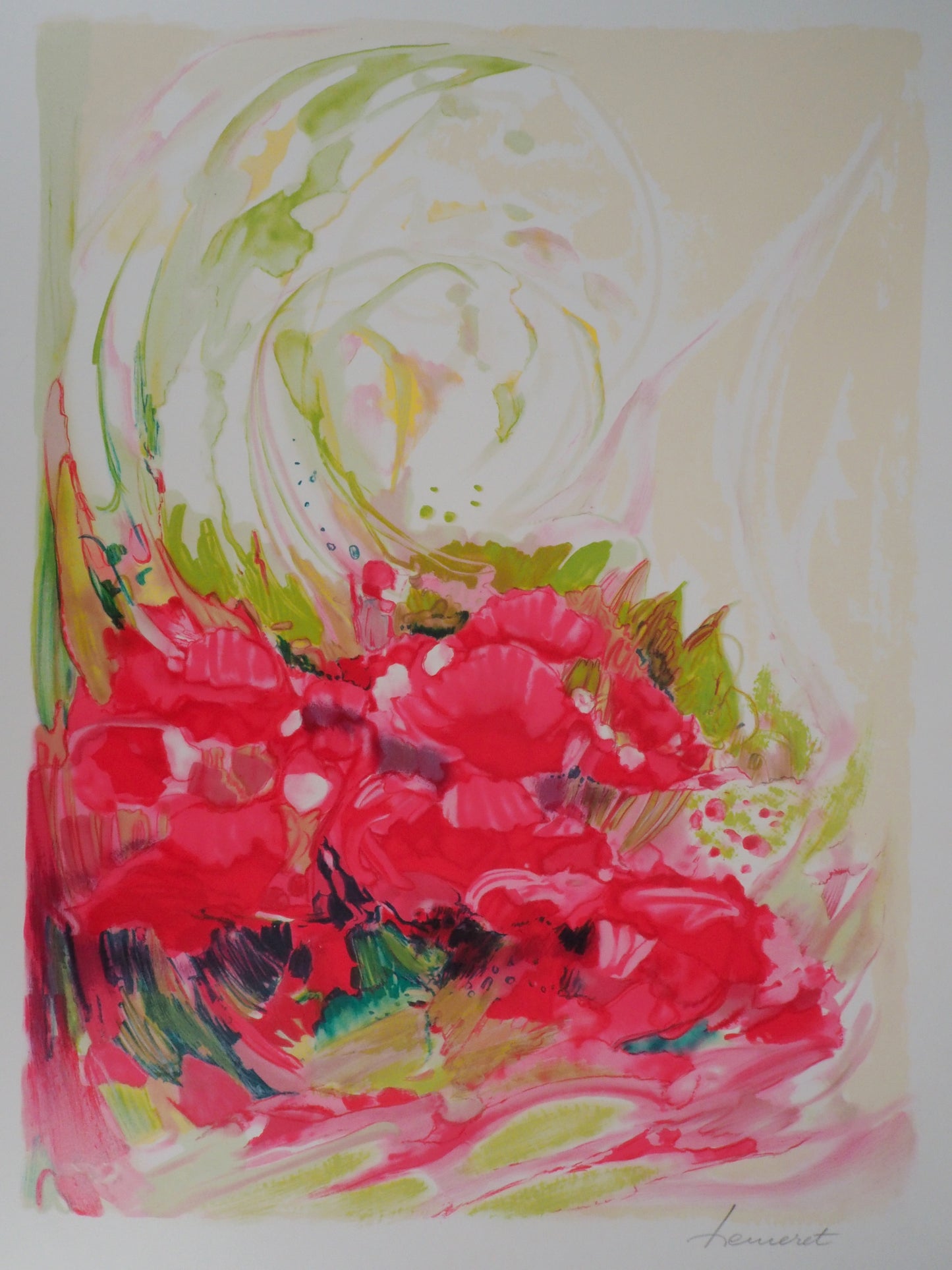 Claude HEMERET: Primavera en el jardín - Litografía original firmada