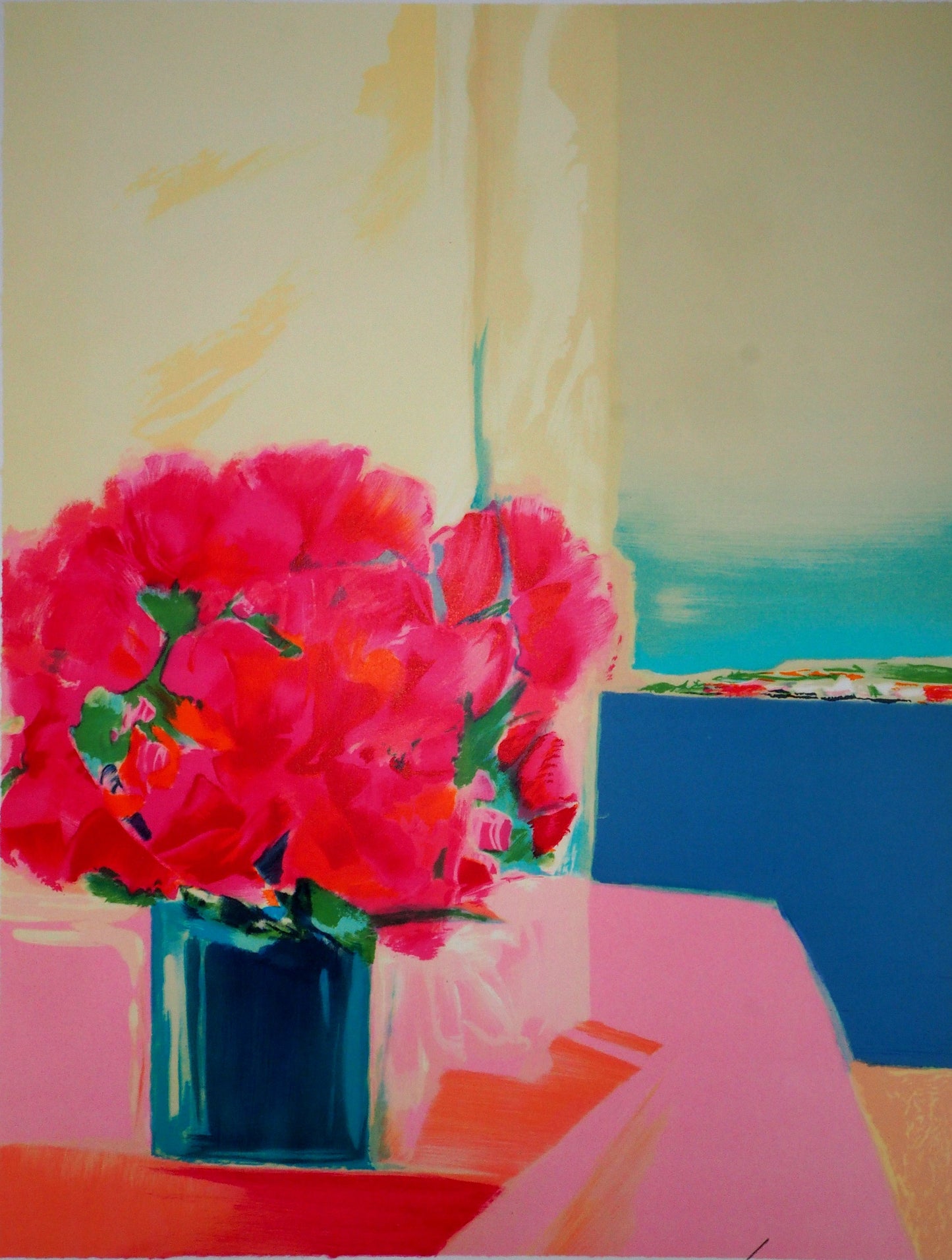 Claude HEMERET: Ventana al Mediterráneo - Litografía original firmada