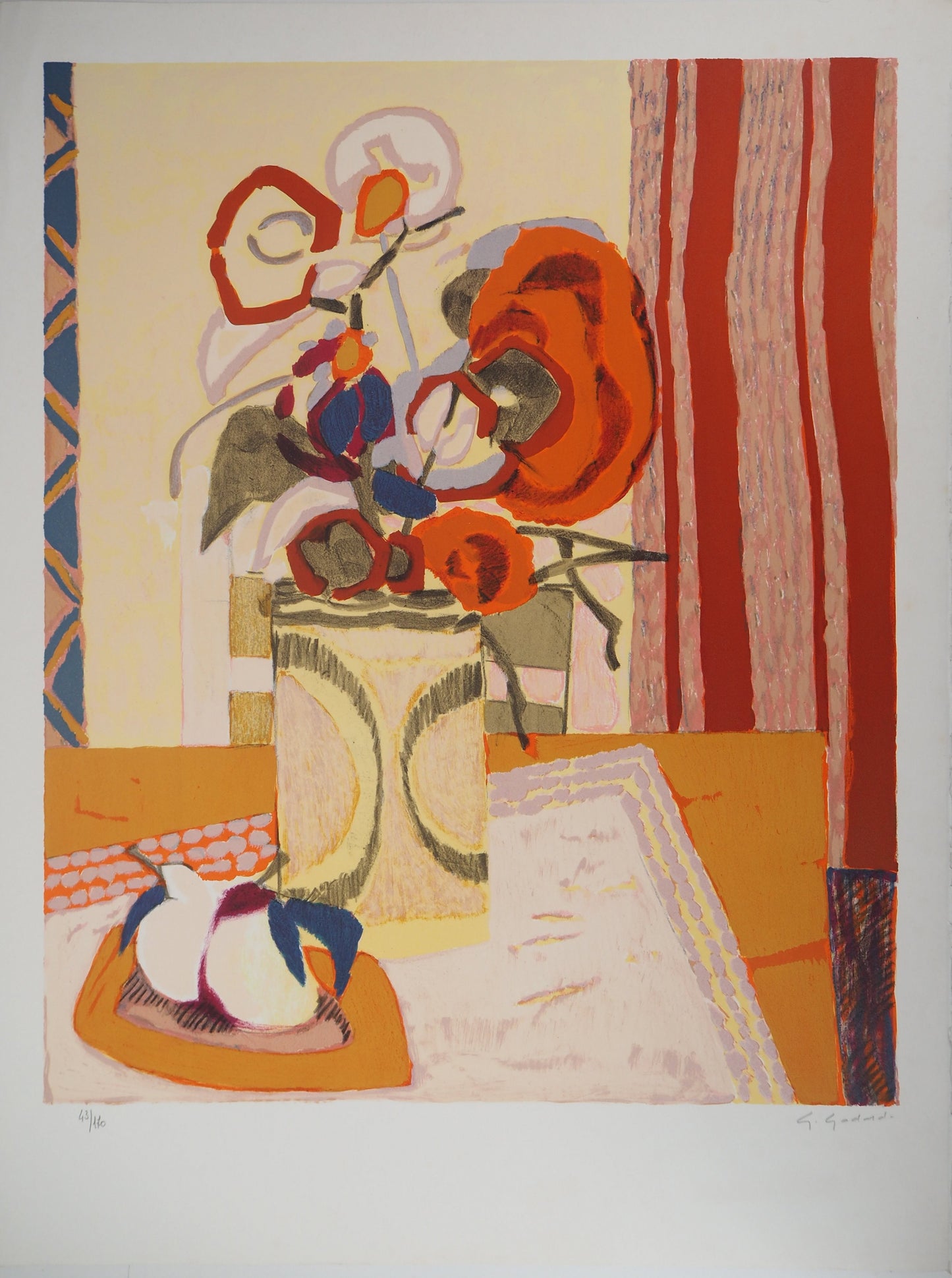 Gabriel GODARD : Nature morte aux coquelicots - Lithographie originale signée