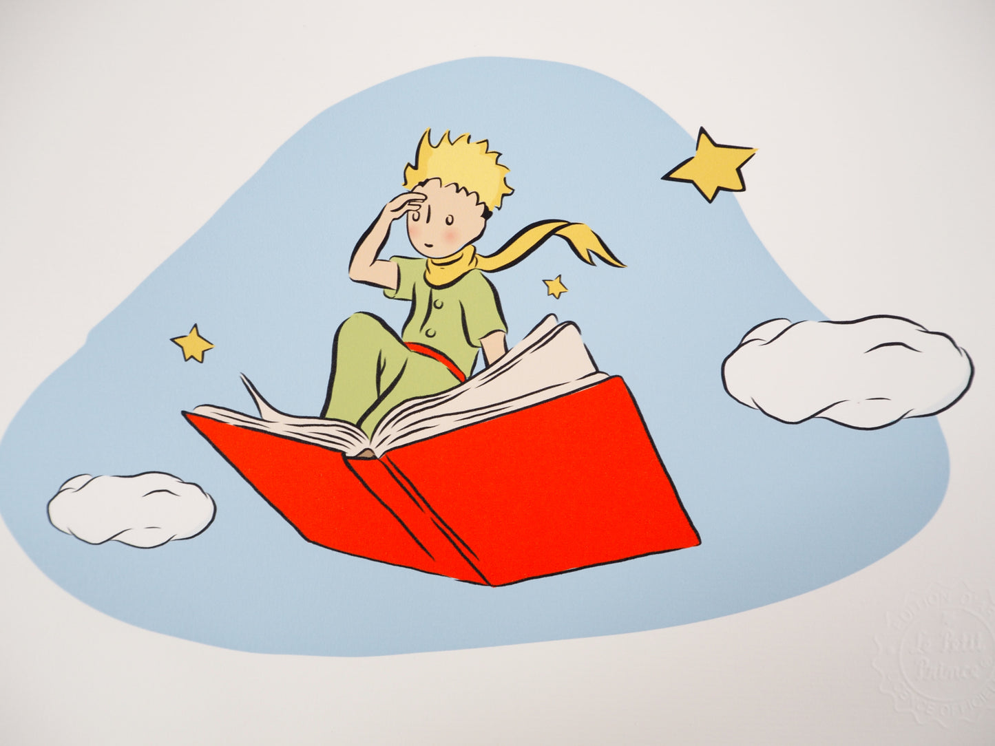 Antoine DE SAINT EXUPERY : Le Petit Prince et le livre volant - Lithographie