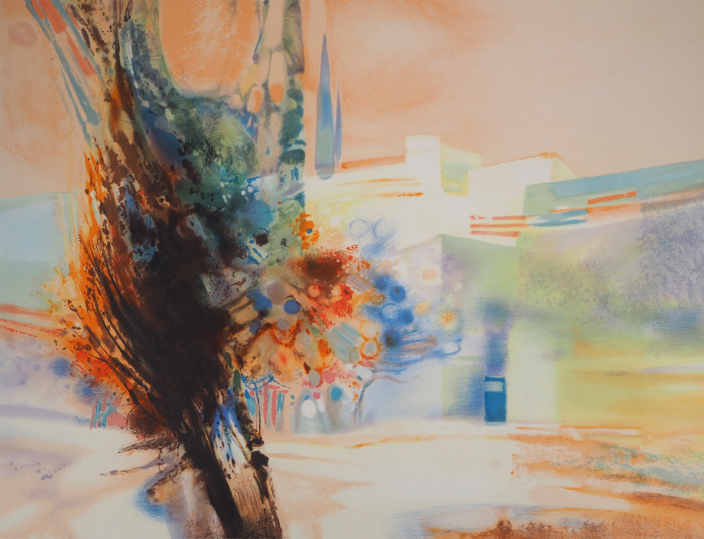 Daniel GELIS : Paysage de Provence - Lithographie signée et dédicacée