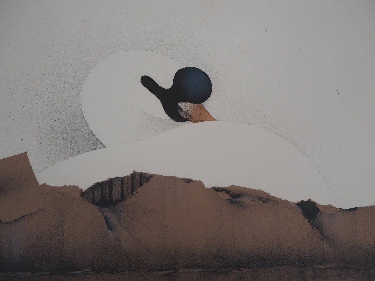 Jean Paul DONADINI : Le cygne au repos - Lithographie Originale Signée