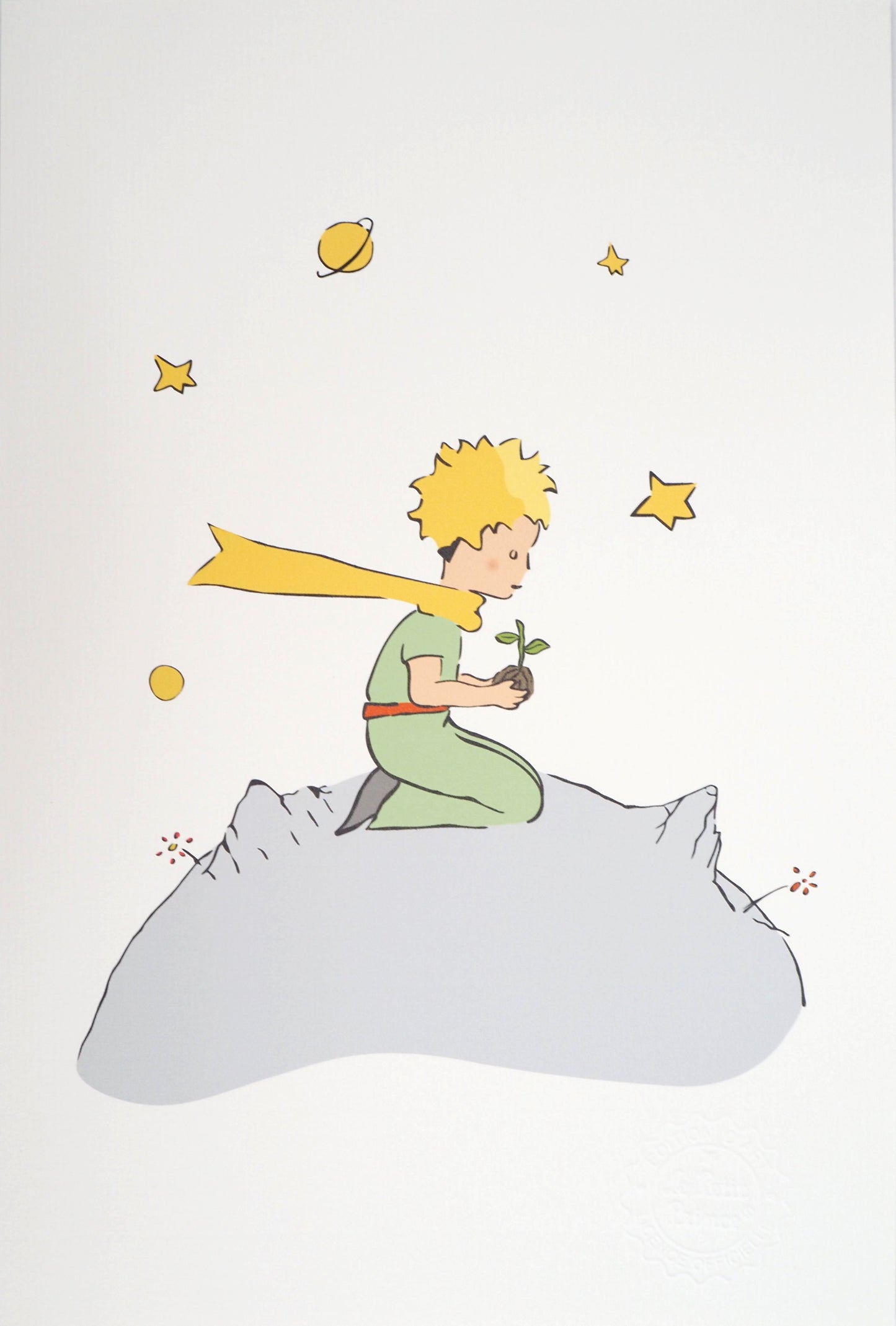 Antoine DE SAINT-EXUPERY : Le Petit Prince plante une fleur sur son astéroïde - Lithographie