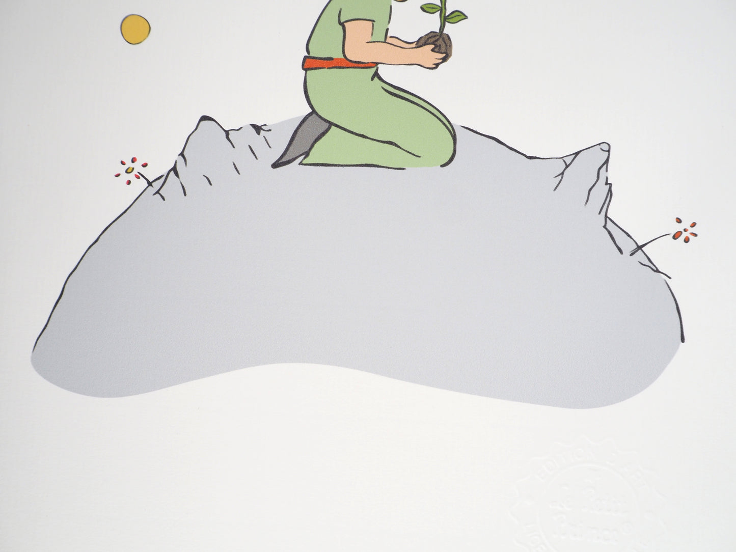 Antoine DE SAINT-EXUPERY : Le Petit Prince plante une fleur sur son astéroïde - Lithographie