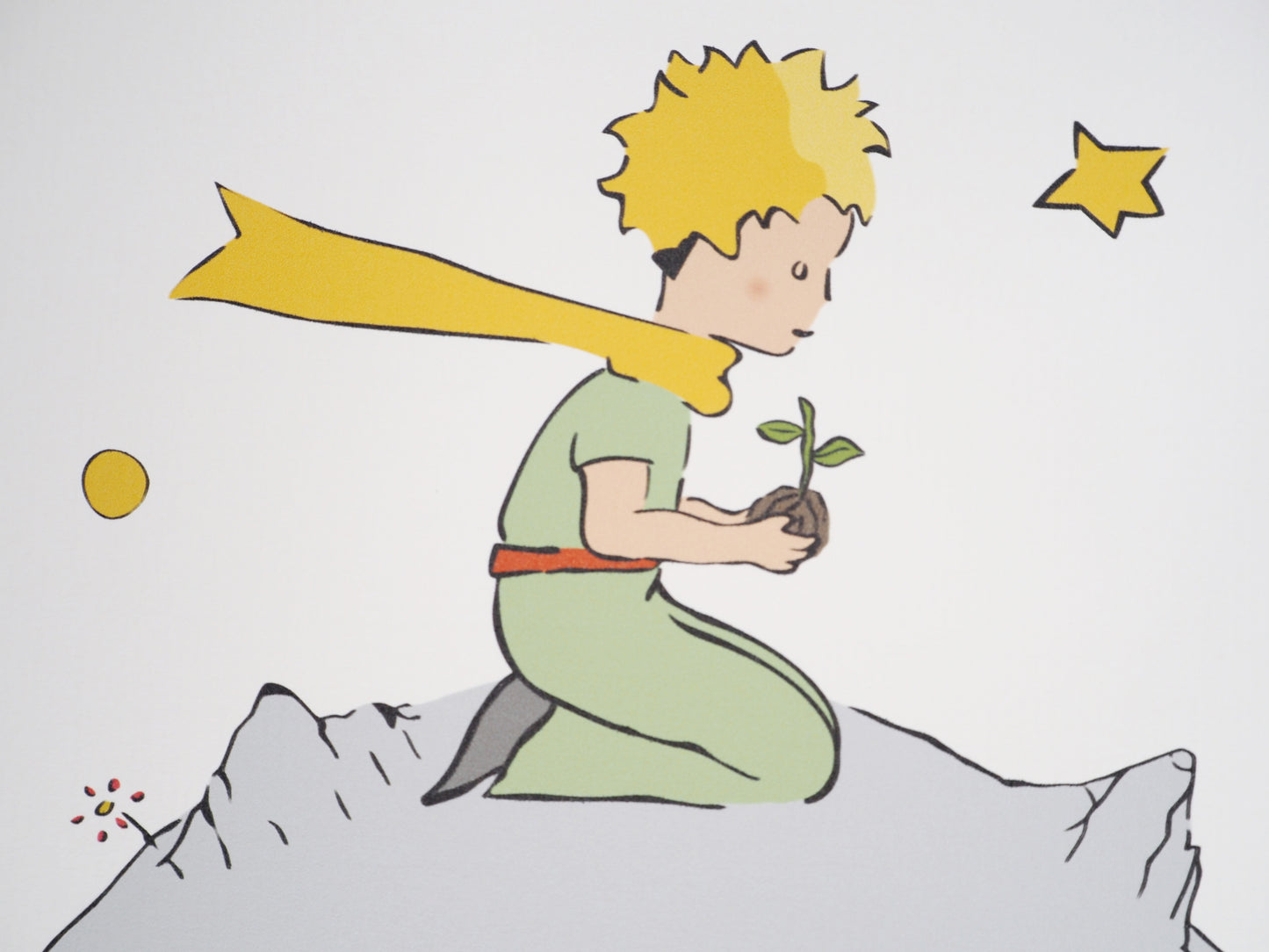 Antoine DE SAINT-EXUPERY : Le Petit Prince plante une fleur sur son astéroïde - Lithographie