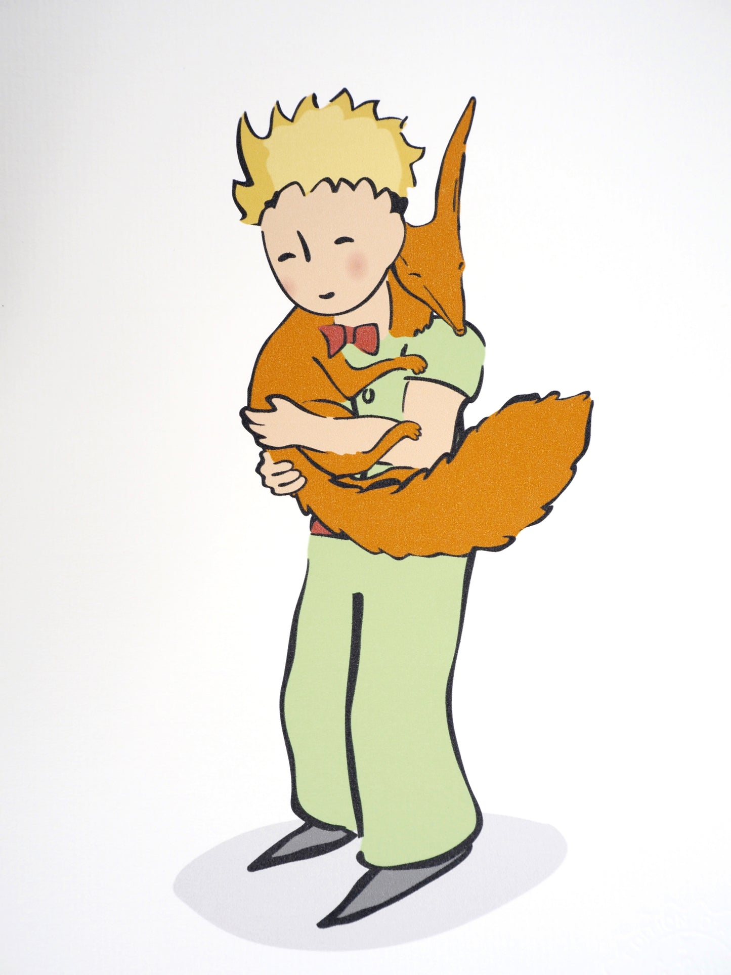 Antoine DE SAINT EXUPERY : Le Petit Prince câline le Renard - Lithographie