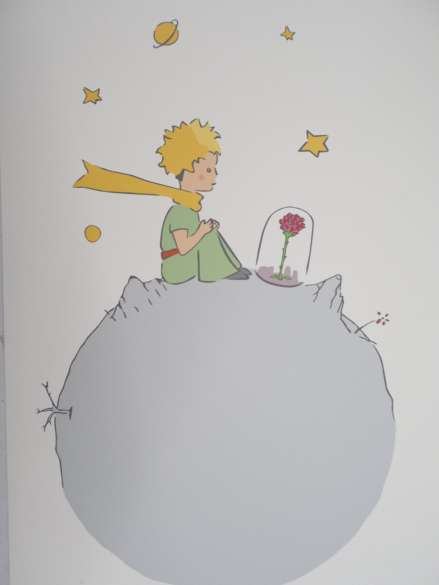 Antoine DE SAINT EXUPERY : Le Petit Prince observe sa rose - Lithographie