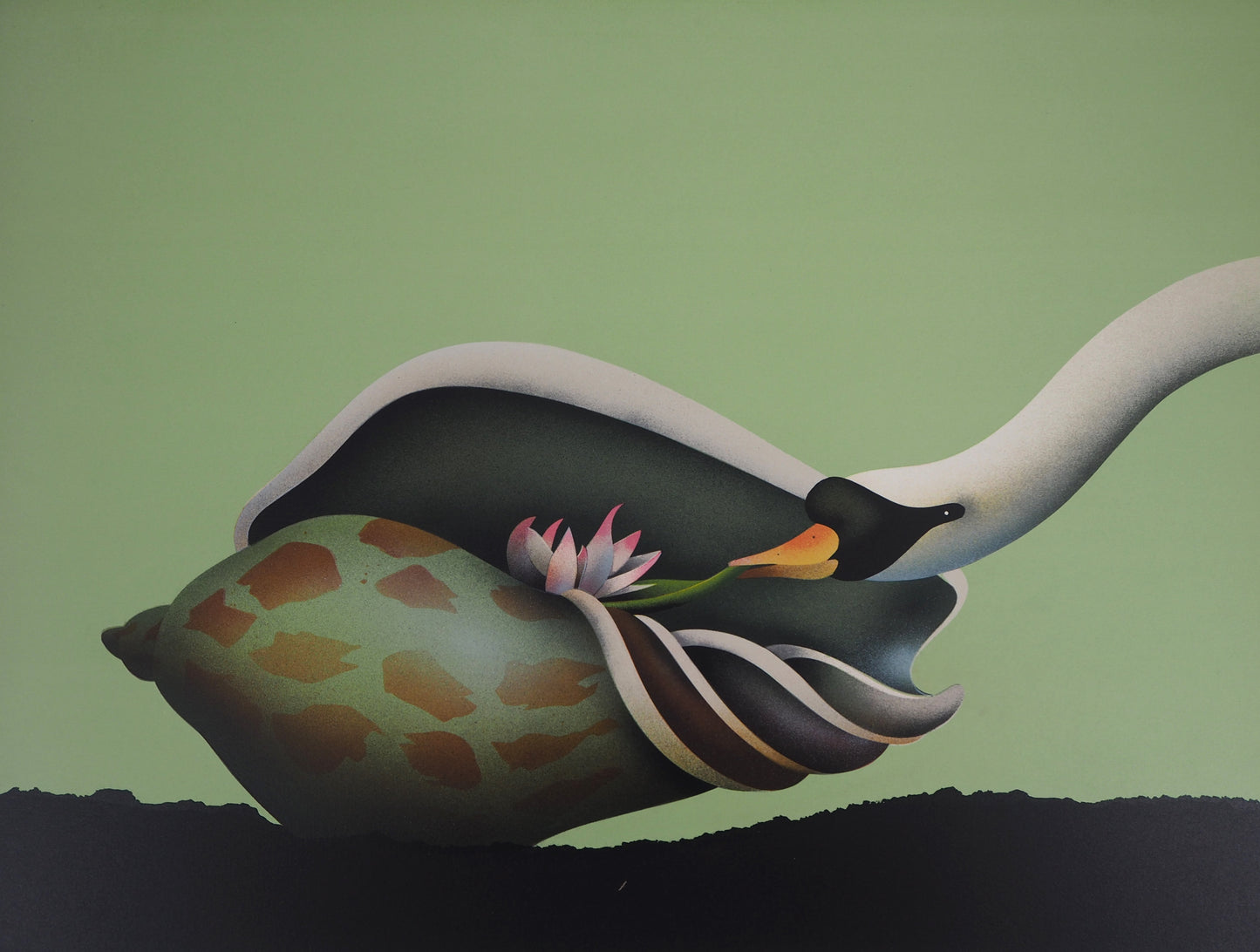 Jean Paul DONADINI : Le cygne et le coquillage - Lithographie Originale Signée et Dédicacée