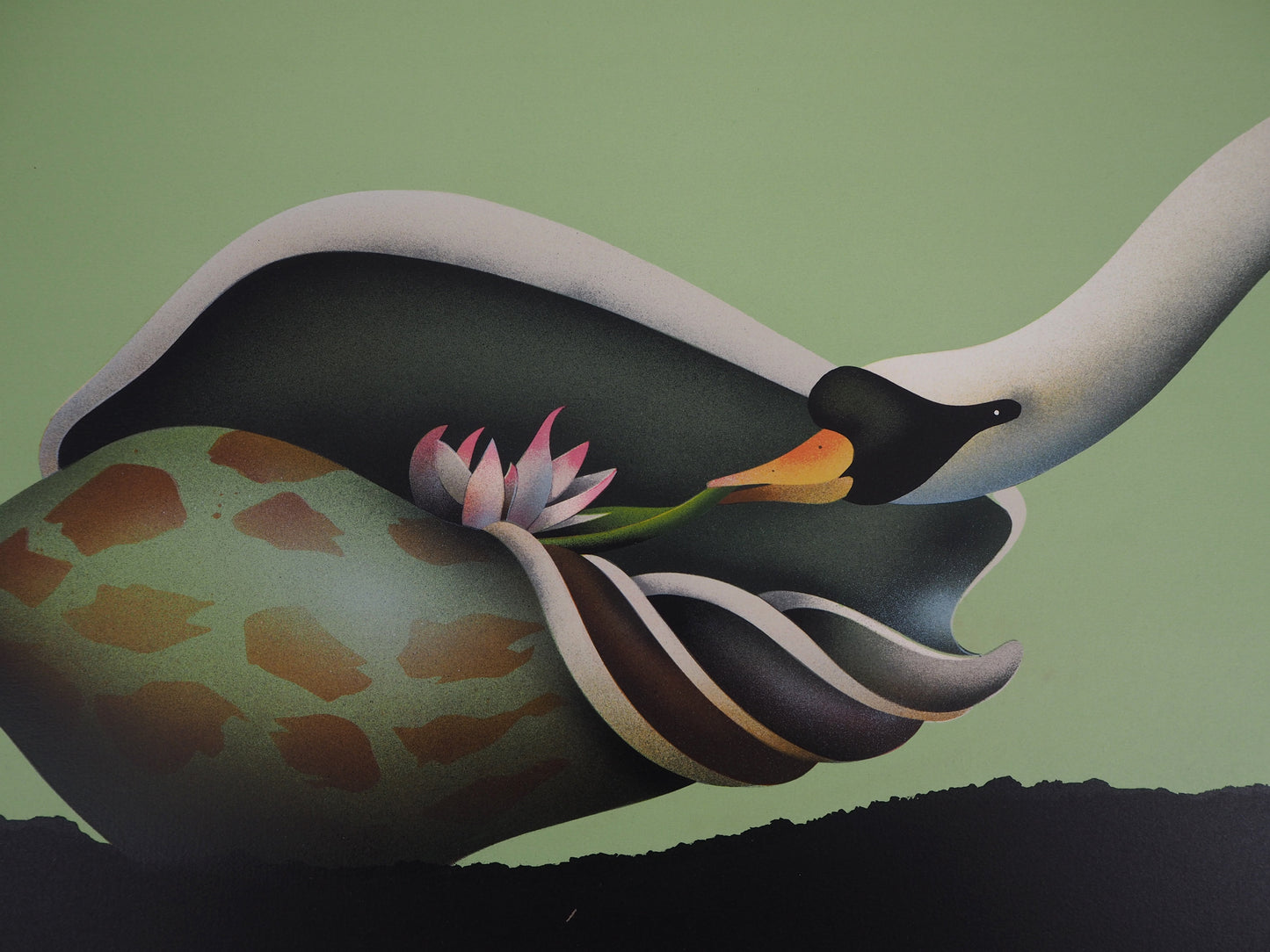 Jean Paul DONADINI : Le cygne et le coquillage - Lithographie Originale Signée et Dédicacée