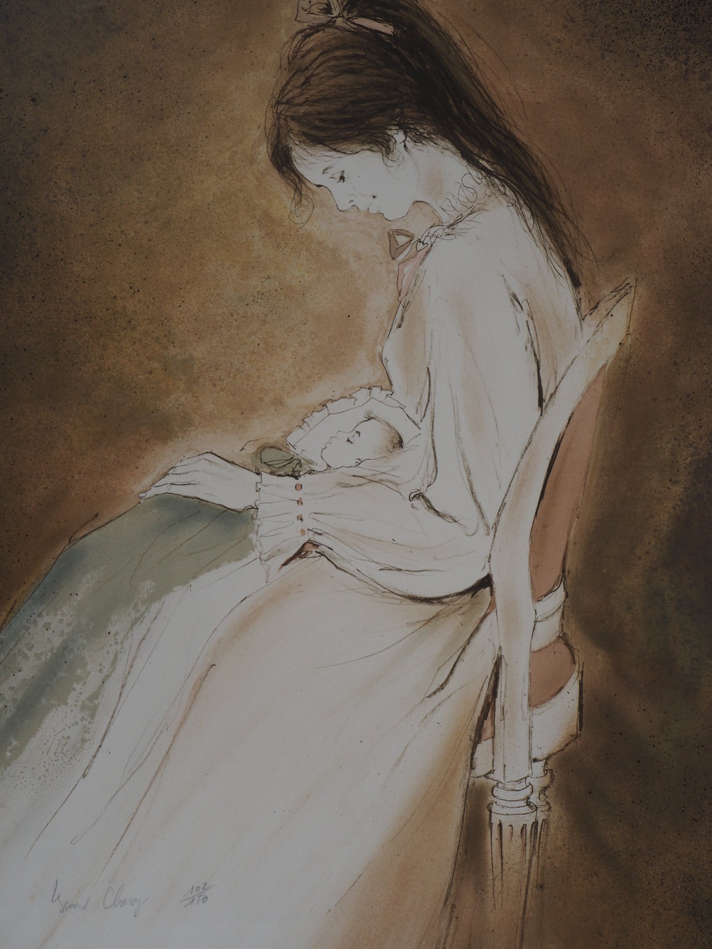 Bernard CHAROY : Maternité, Douce sieste - Lithographie originale signée