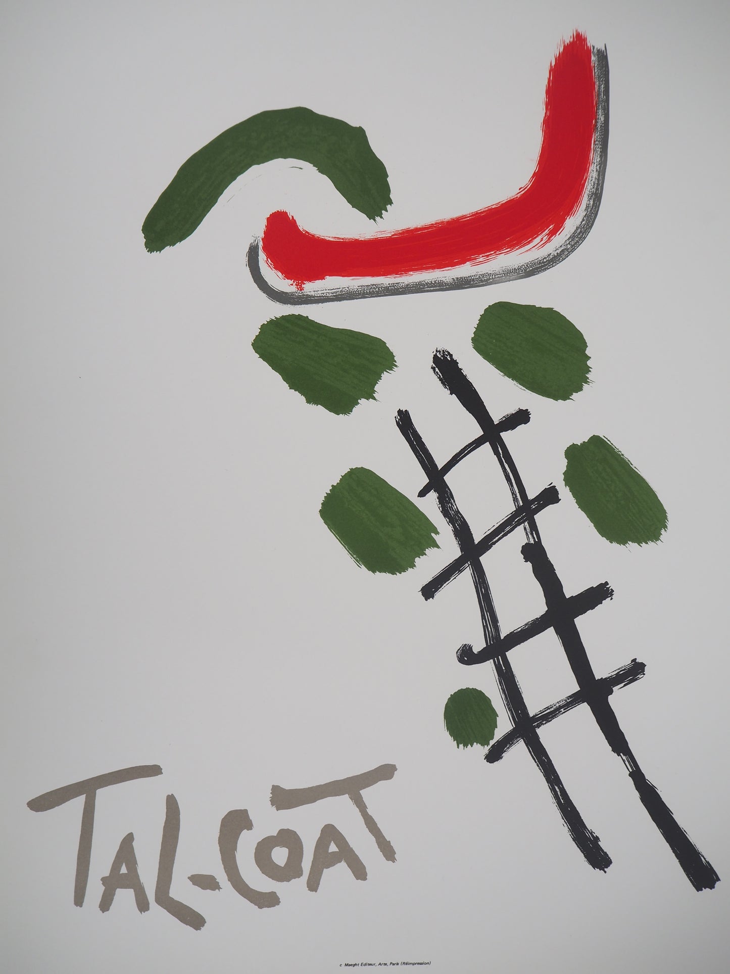 Pierre TAL COAT : Composition abstraite en rouge et vert - Lithographie originale signée
