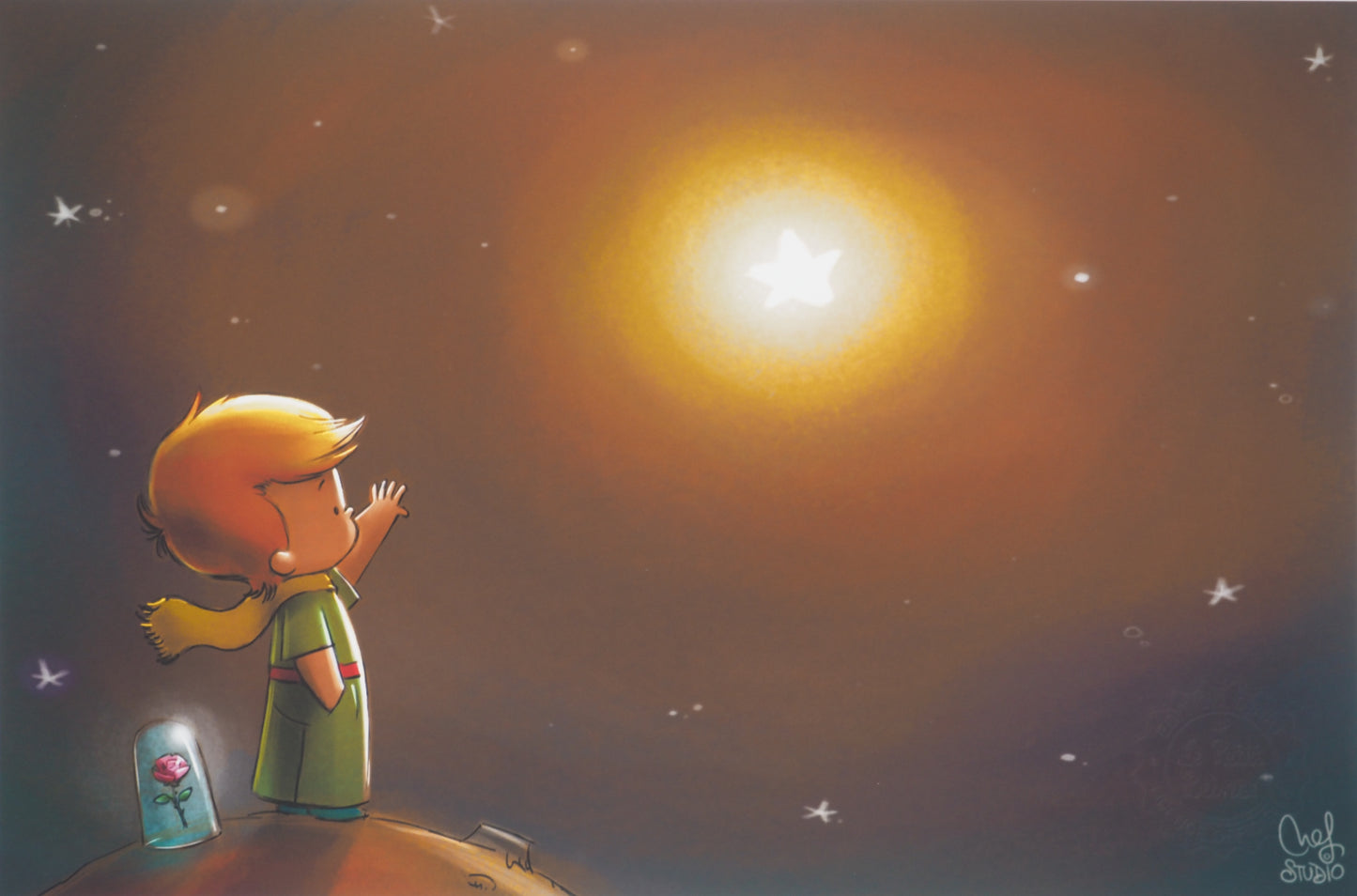 Antoine DE SAINT EXUPERY / Jordi NEF : Le Petit Prince salue l'étoile - Lithographie