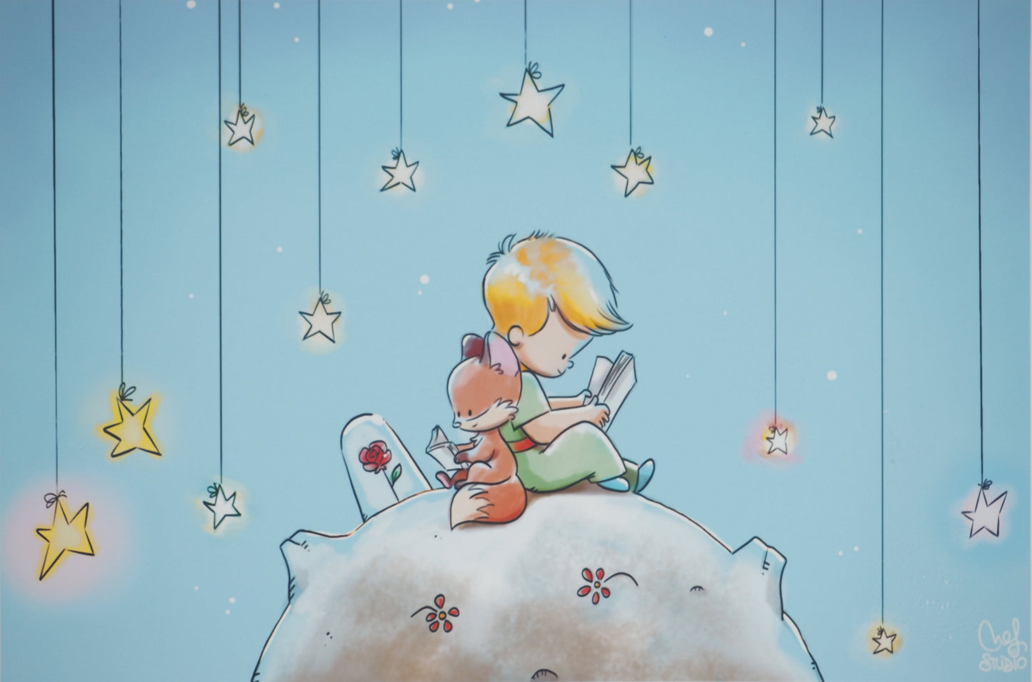 Antoine DE SAINT EXUPERY / Jordi NEF : Le Petit Prince sur la planète fleurie - Lithographie