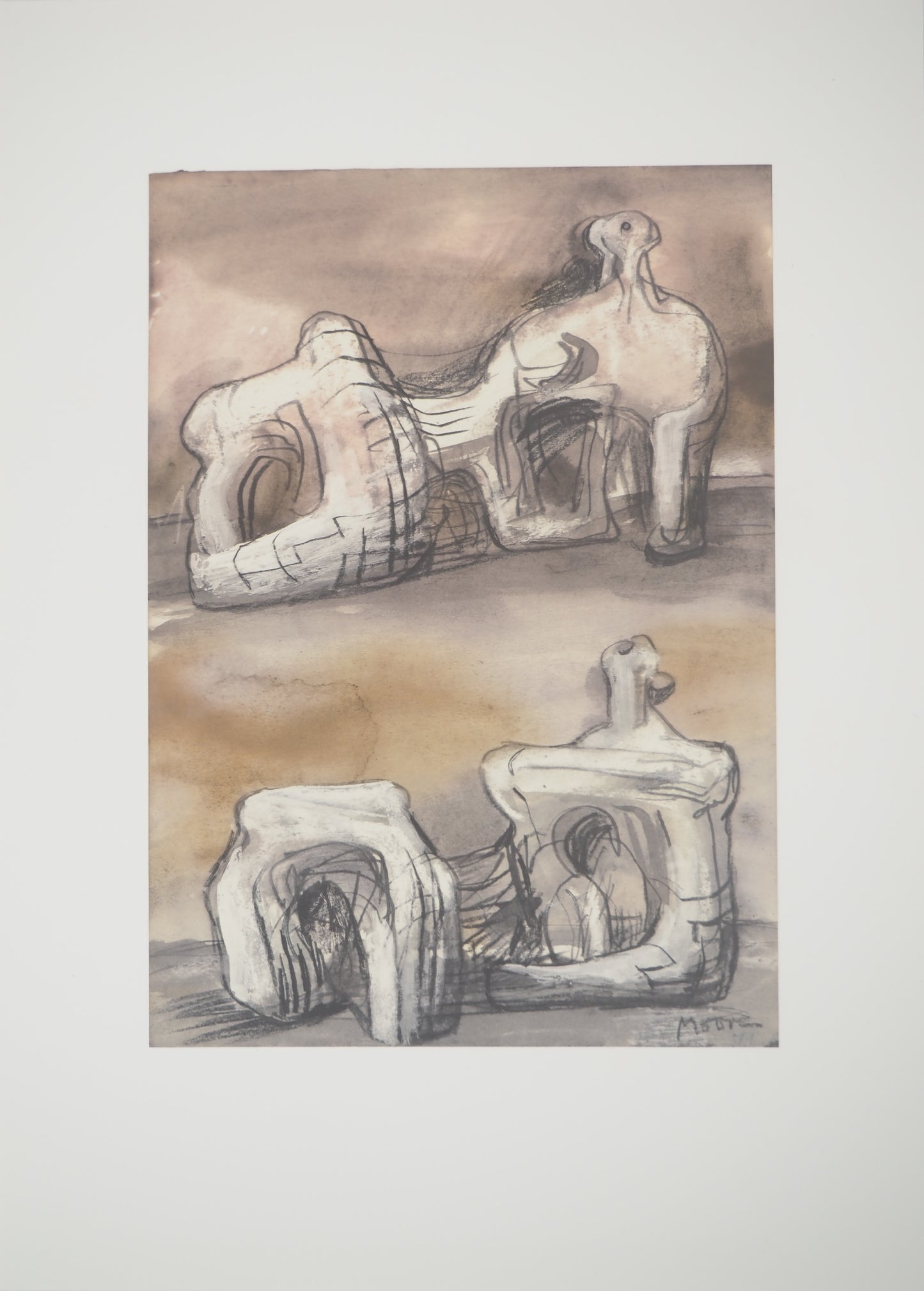 Henry MOORE : Figures allongées, idée de sculpture - Lithographie signée