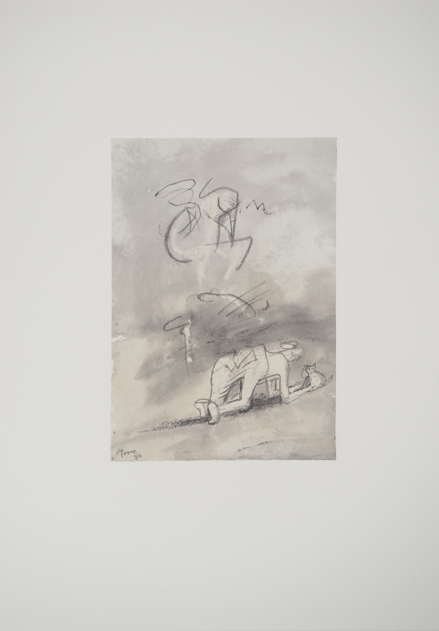 Henry MOORE : Femme jouant avec un chat - Lithographie signée