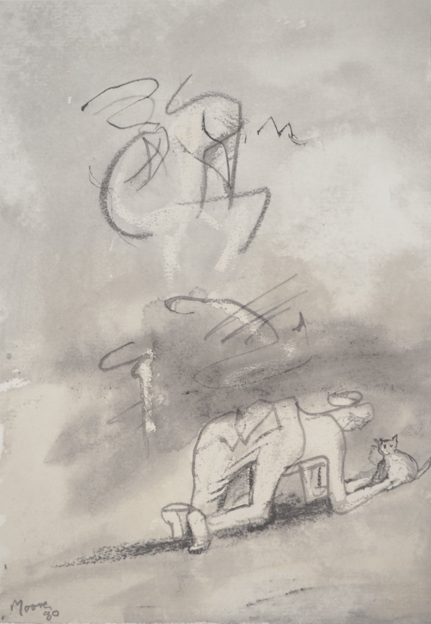 Henry MOORE : Femme jouant avec un chat - Lithographie signée