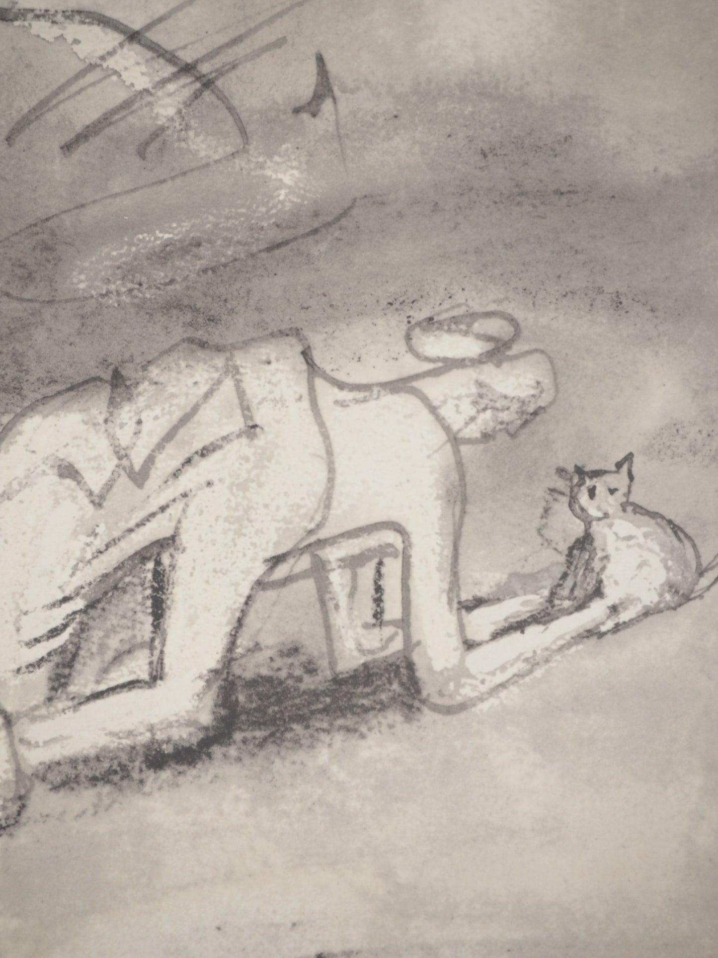 Henry MOORE : Femme jouant avec un chat - Lithographie signée