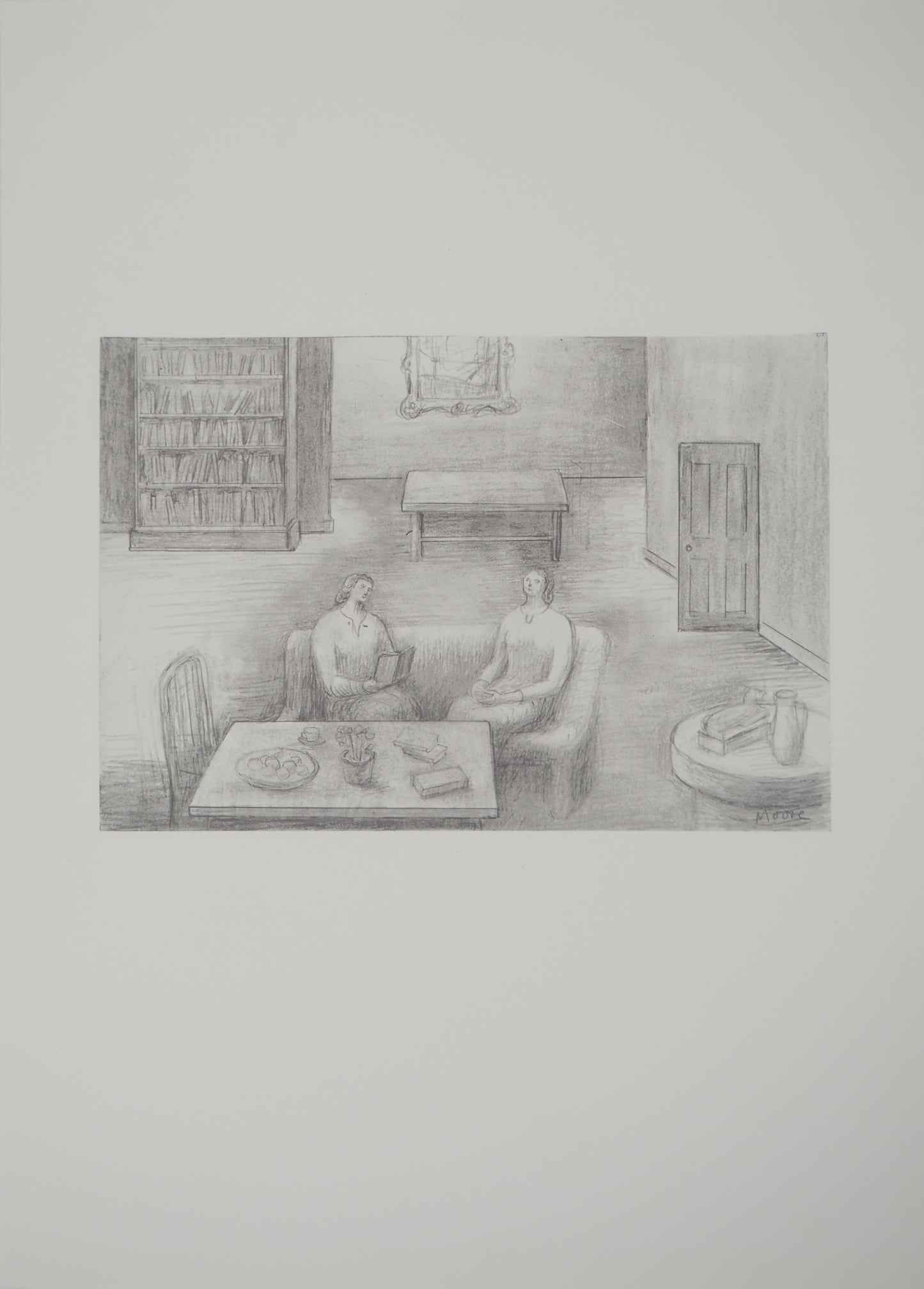 Henry MOORE : Discussion au salon - Lithographie signée