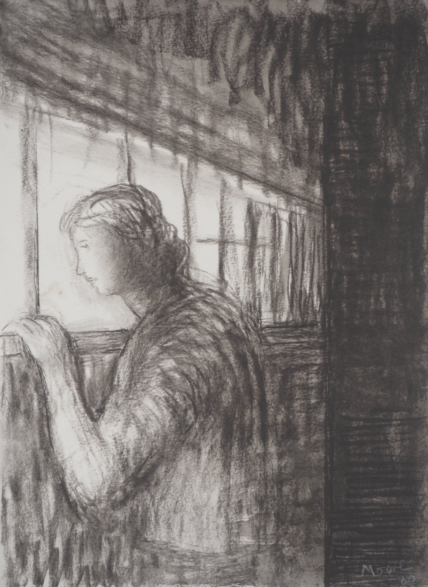 Henry MOORE : Jeune femme à la fenêtre - Lithographie signée