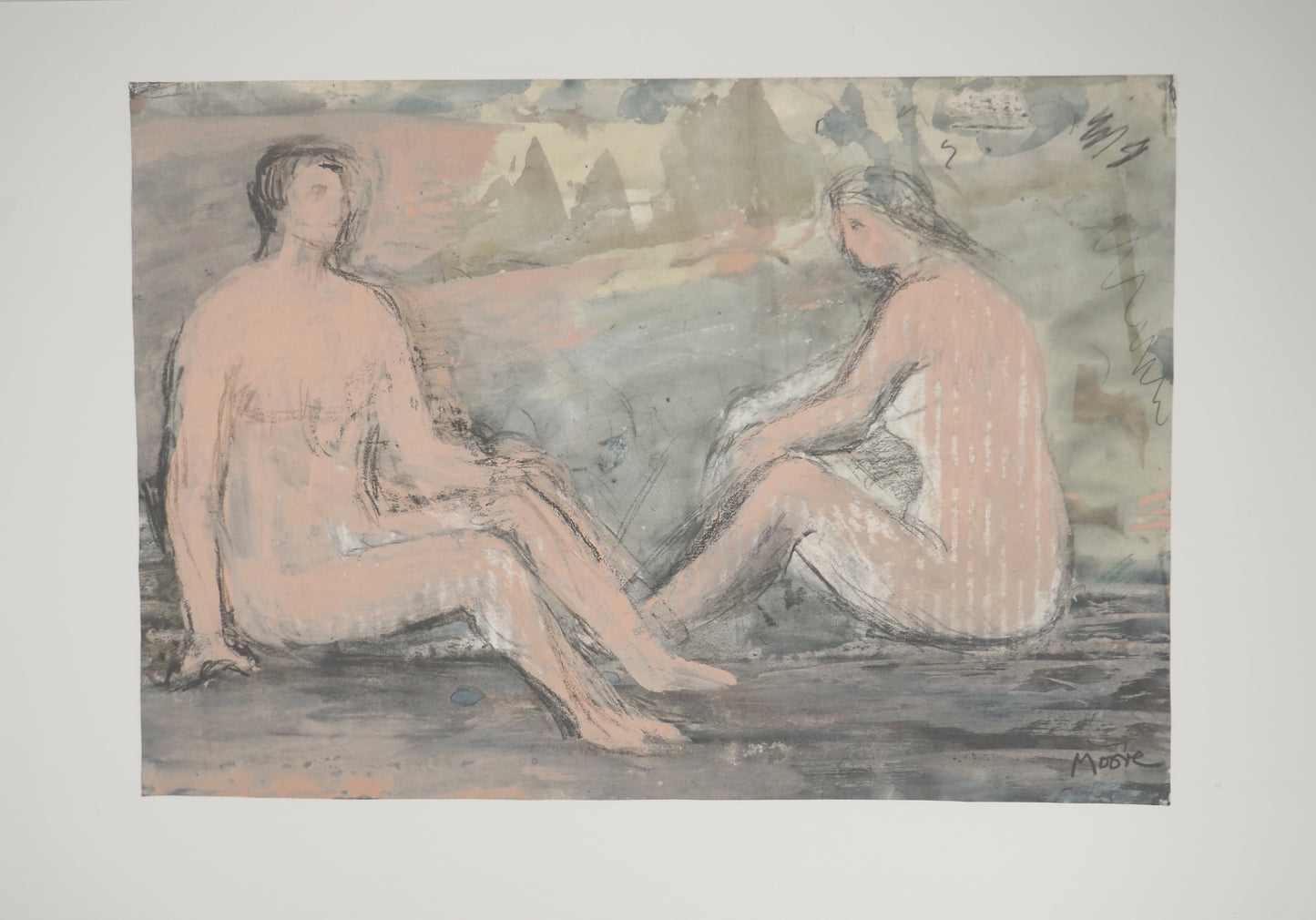 Henry MOORE : Couple au repos - Lithographie signée