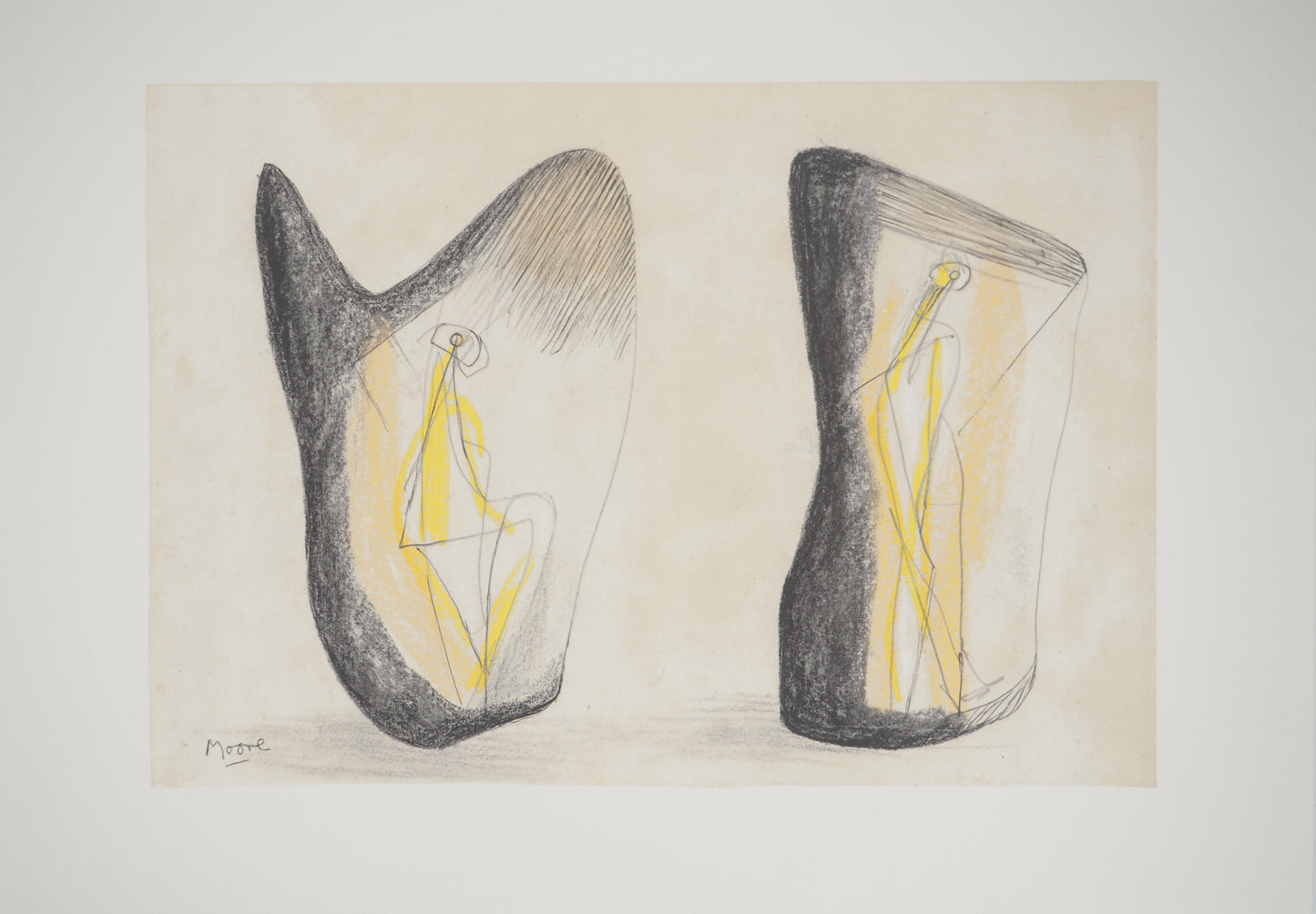 Henry MOORE : Figures abstraites - Lithographie signée