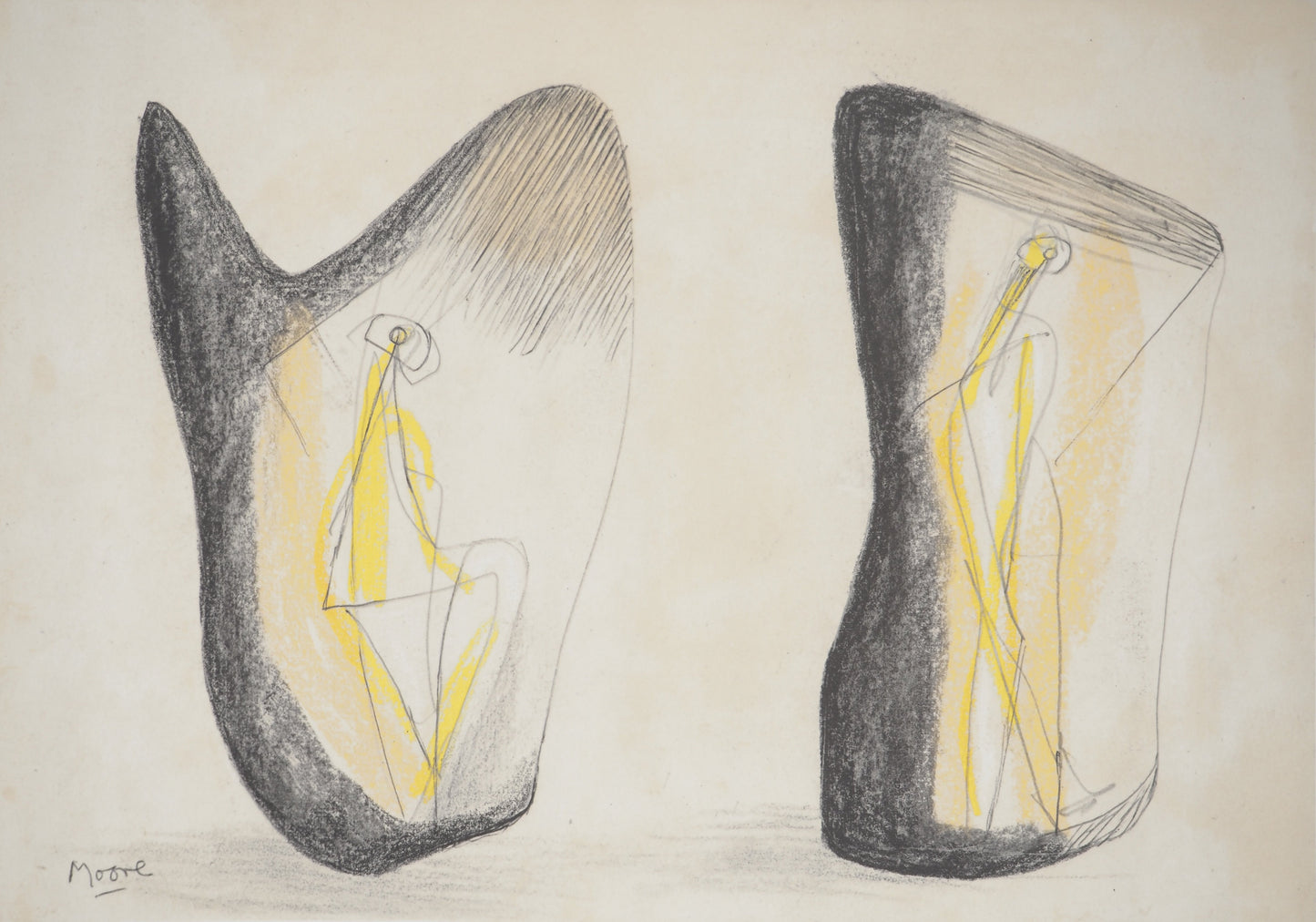 Henry MOORE : Figures abstraites - Lithographie signée