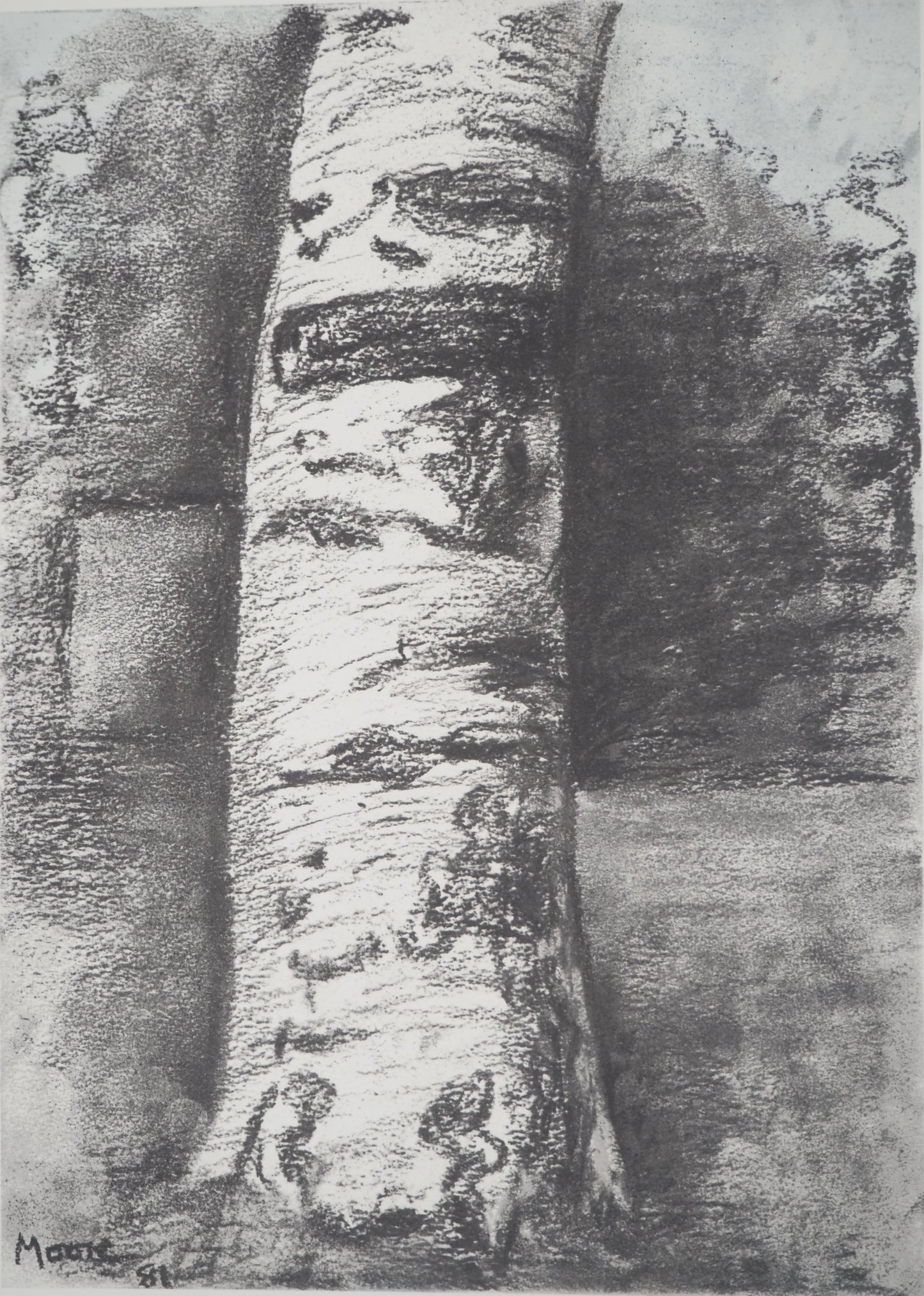 Henry MOORE : Tronc de hêtre - Lithographie signée
